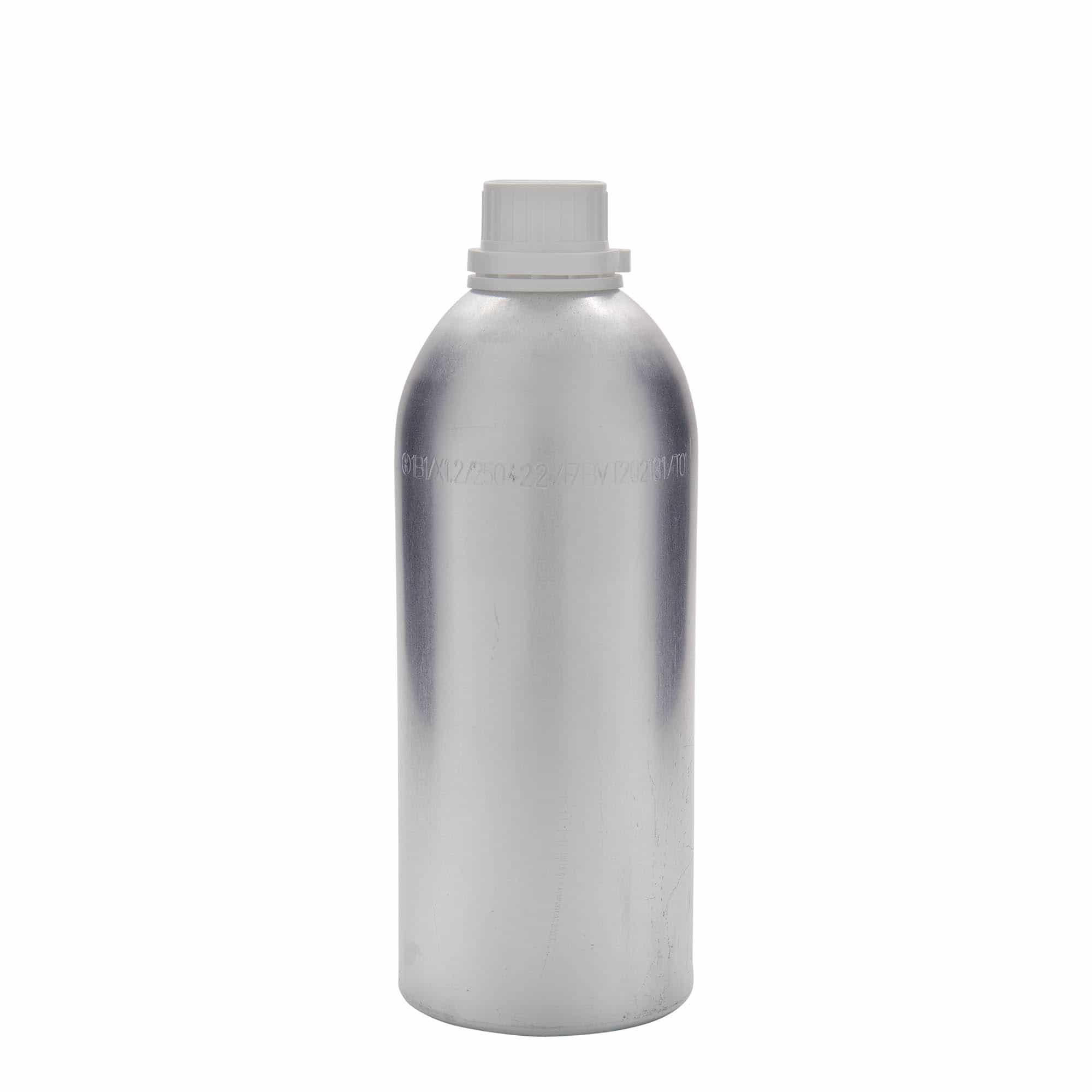 1100 ml Alüminyum şişe, metal, gümüş, ağız: DIN 32