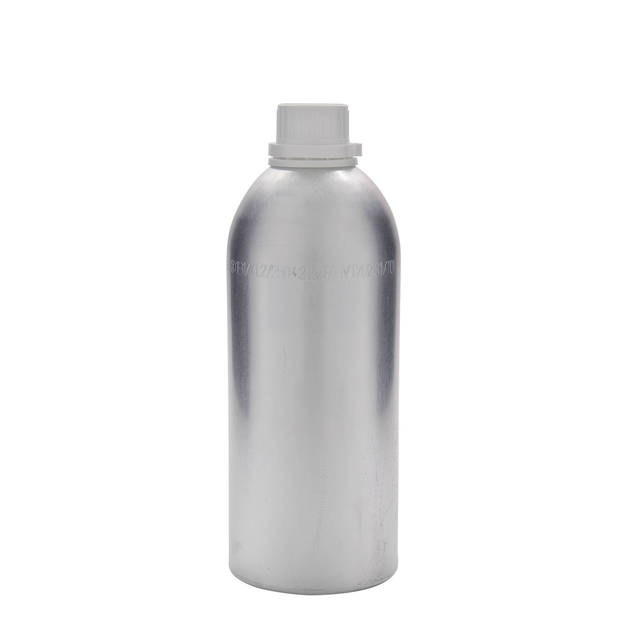 1100 ml Alüminyum şişe, metal, gümüş, ağız: DIN 32