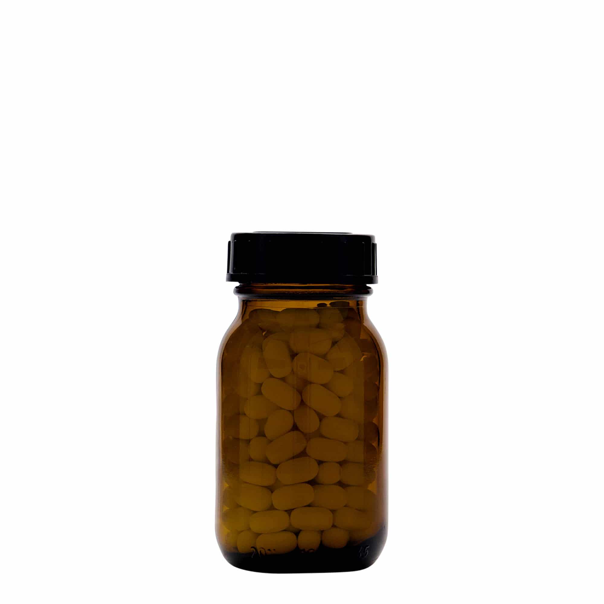100 ml geniş ağızlı cam, kahverengi, ağız çapı: DIN 40