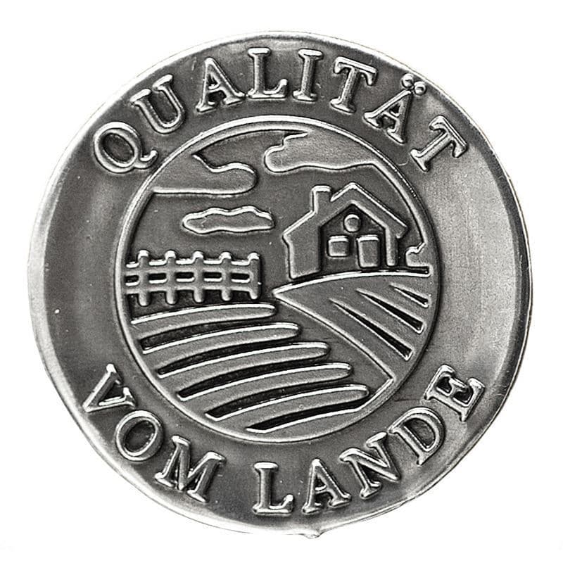 Kalay etiketi 'Kırsal Kalite', yuvarlak, metal, gümüş