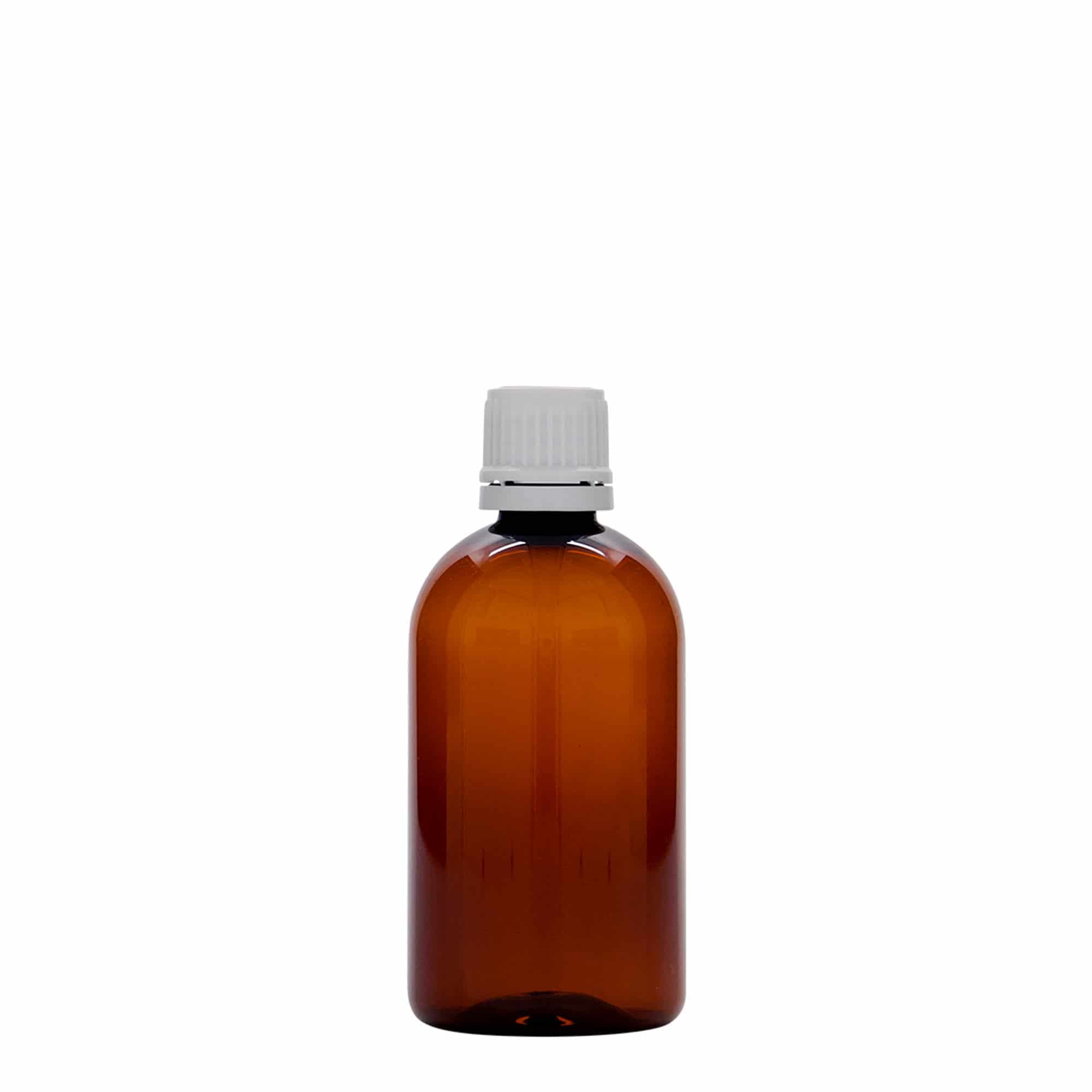 100 ml PET-Tıbbi Şişe 'Easy Living', kahverengi, plastik, ağız: DIN 18