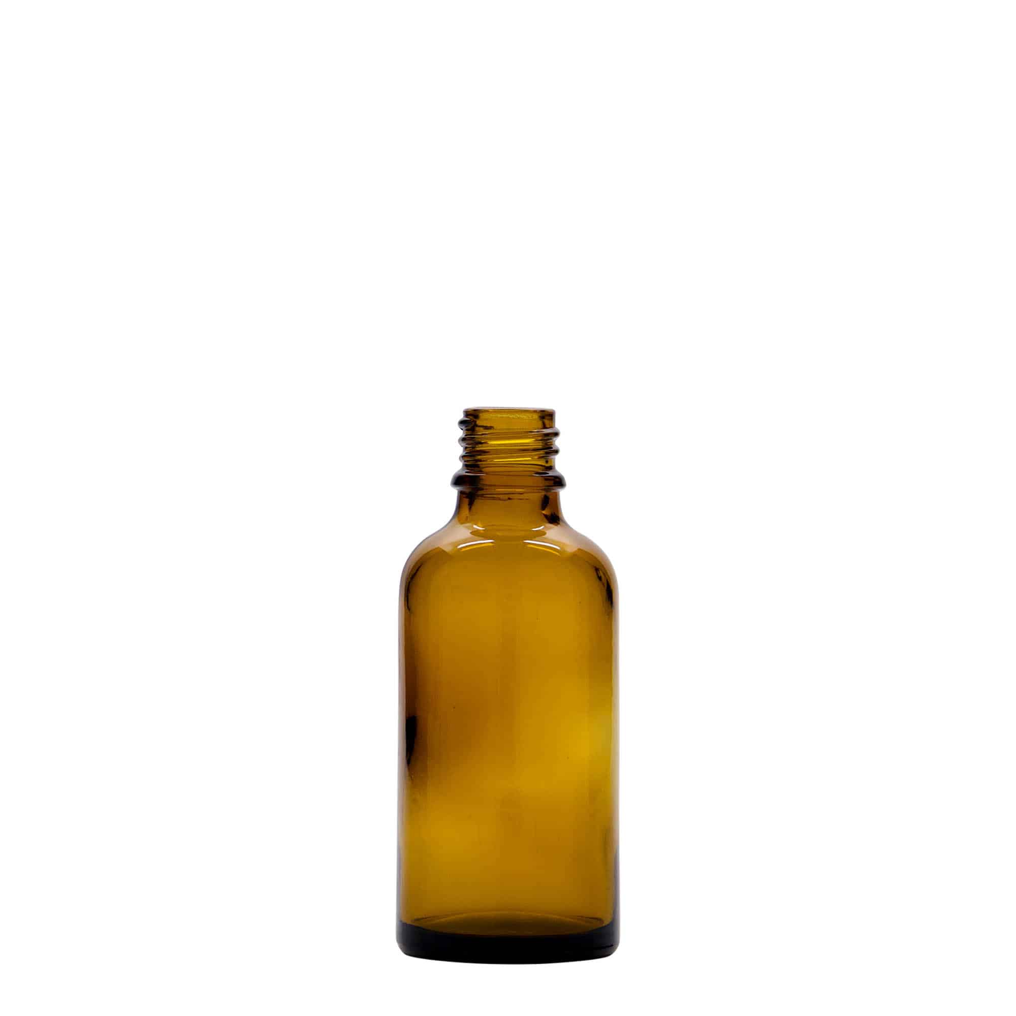 50 ml tıbbi şişe, losyon pompalı, cam, kahverengi, ağız: DIN 18