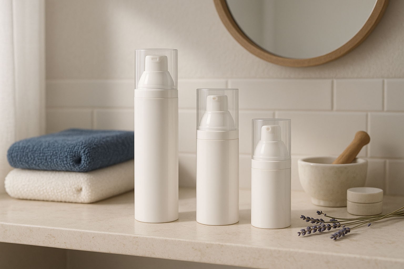 Airless Dispenser Pompa Başlığı 'Mezzo', PP-Plastik, beyaz Airless Dispenser Pompa Başlığı 'Mezzo', PP-Plastik, beyaz