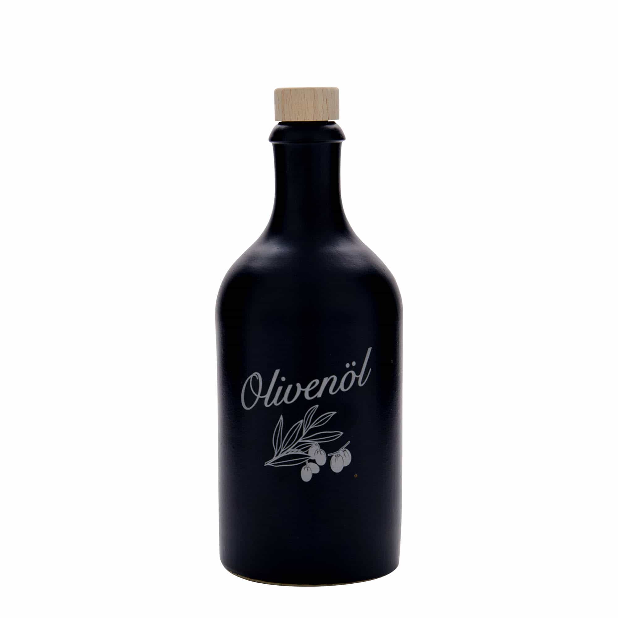 500 ml Testi, Motif: Zeytinyağı, Taş Toprak, siyah, Ağız: Mantar