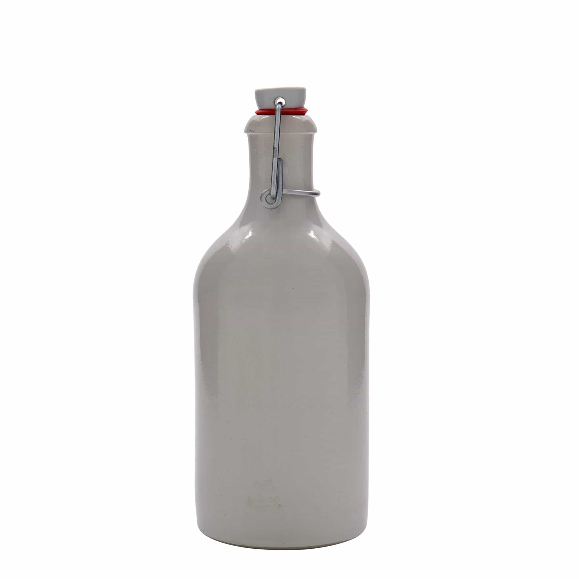 500 ml Toprak testi, taş gereç, beyaz, ağız: mandallı kapak