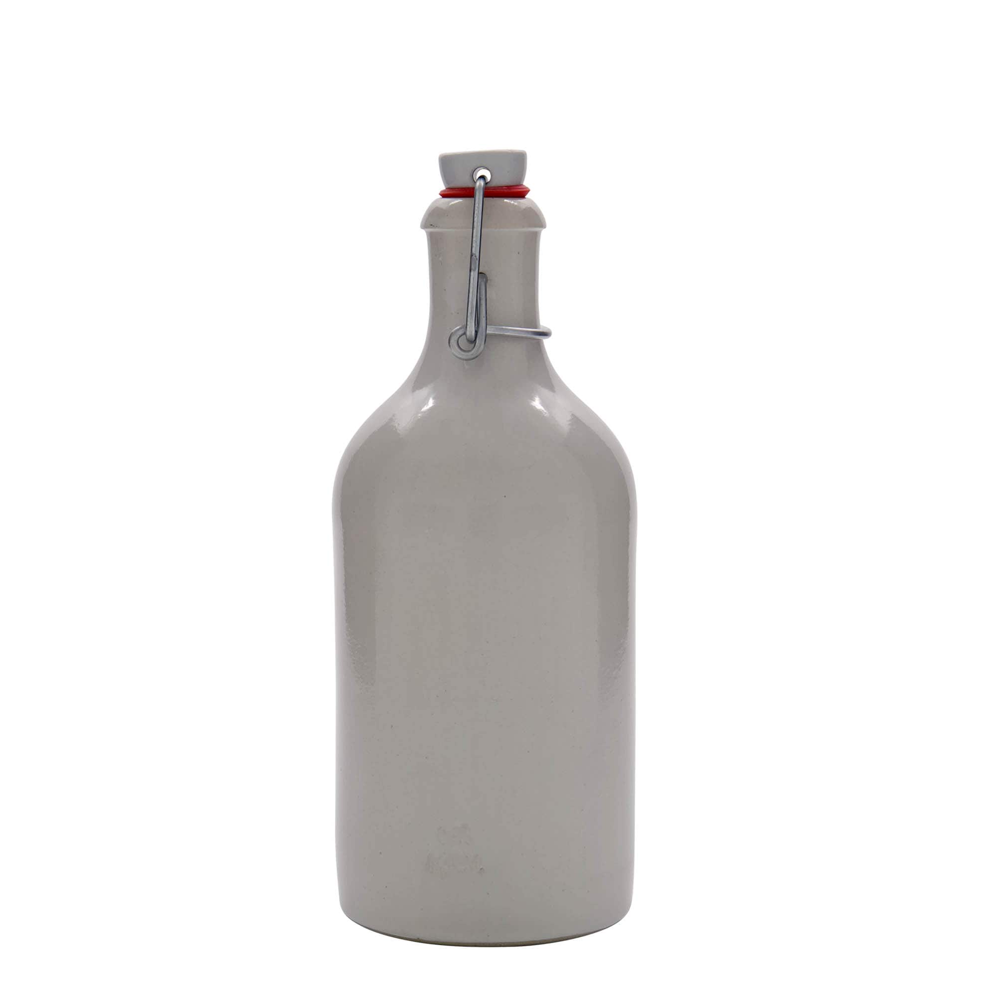 500 ml Toprak testi, taş gereç, beyaz, ağız: mandallı kapak