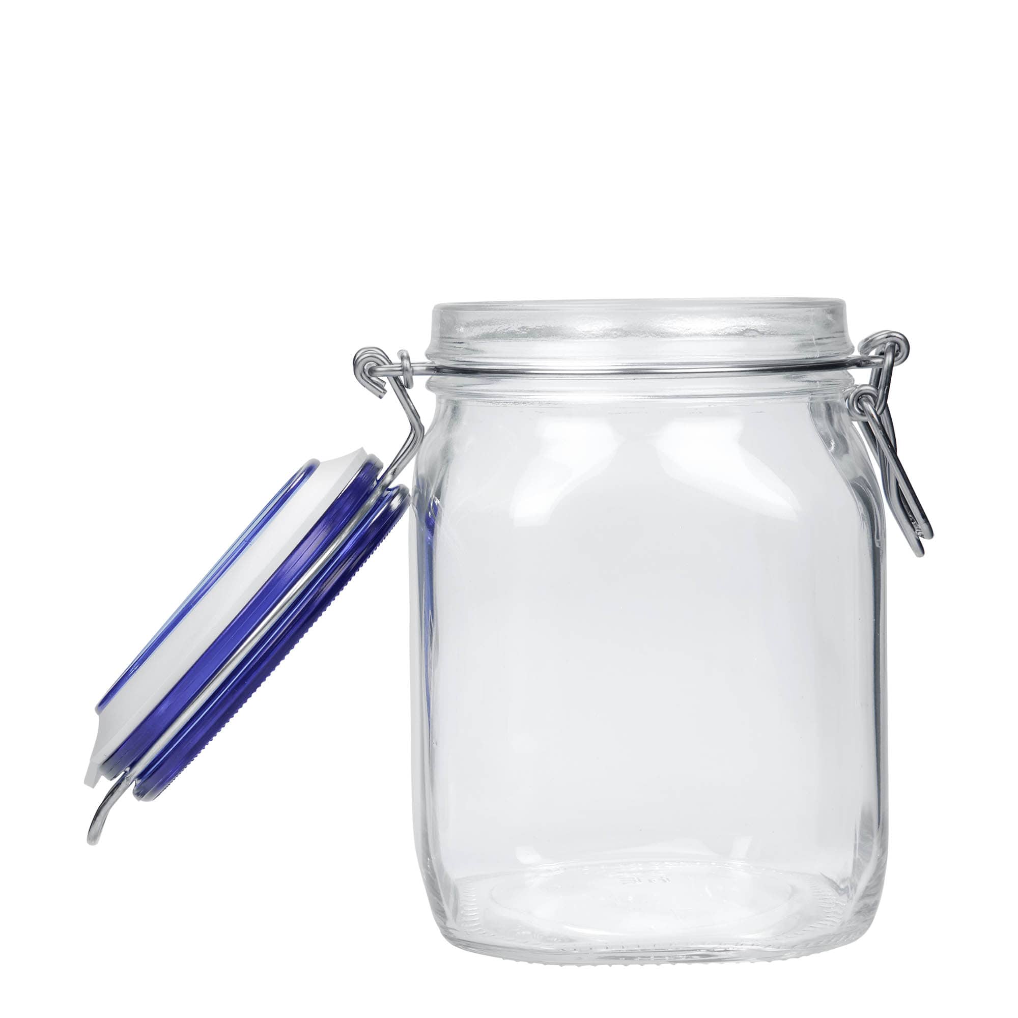 1.000 ml Tel Mandallı Kavanoz 'Fido' Mavi Kapak, kare, Ağız: Tel Mandallı Kapak 1.000 ml Tel Mandallı Kavanoz 'Fido' Mavi Kapak, kare, Ağız: Tel Mandallı Kapak