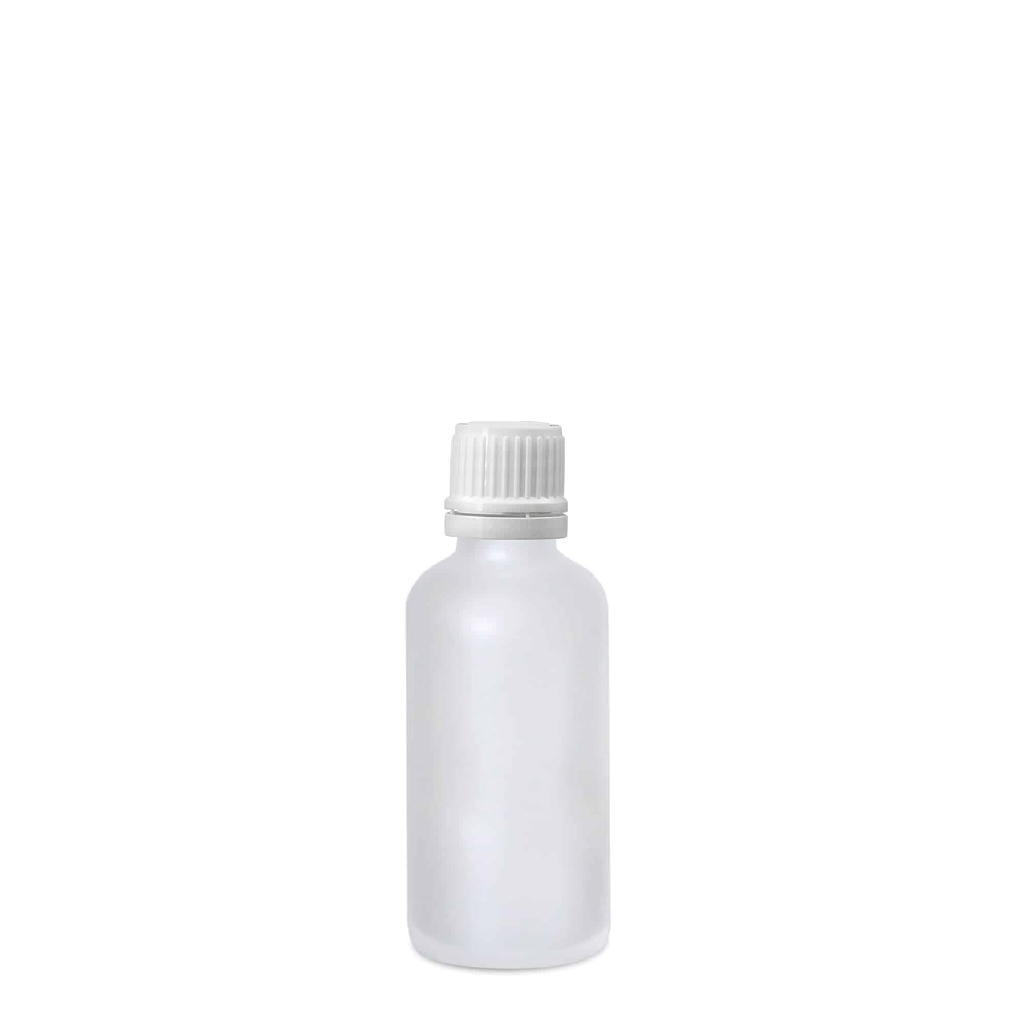 50 ml tıbbi şişe, cam, buzlu, ağız: DIN 18