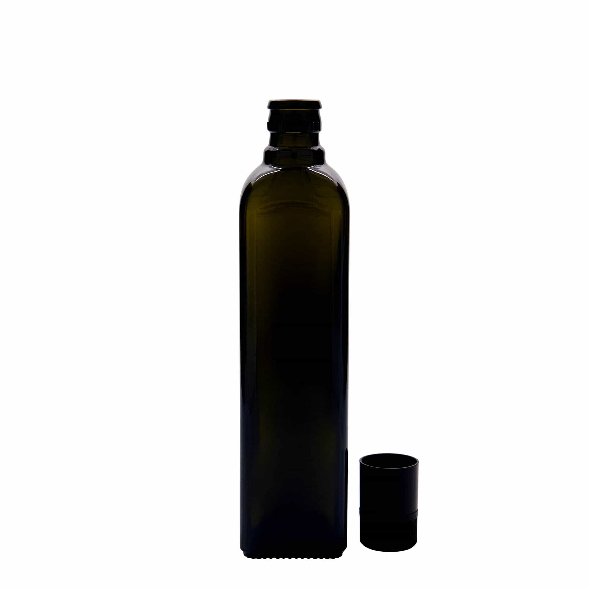 500 ml Sirke-/Yağ Şişesi 'Quadra', Cam, kare, antik yeşil, Ağız: DOP