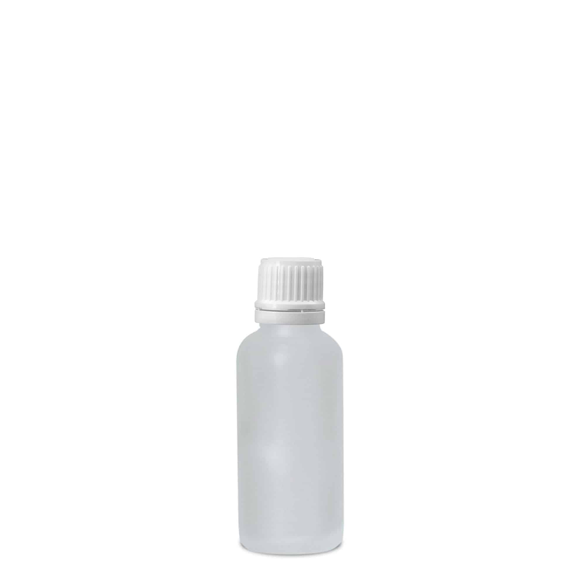 30 ml tıbbi şişe, cam, buzlu, ağız: DIN 18