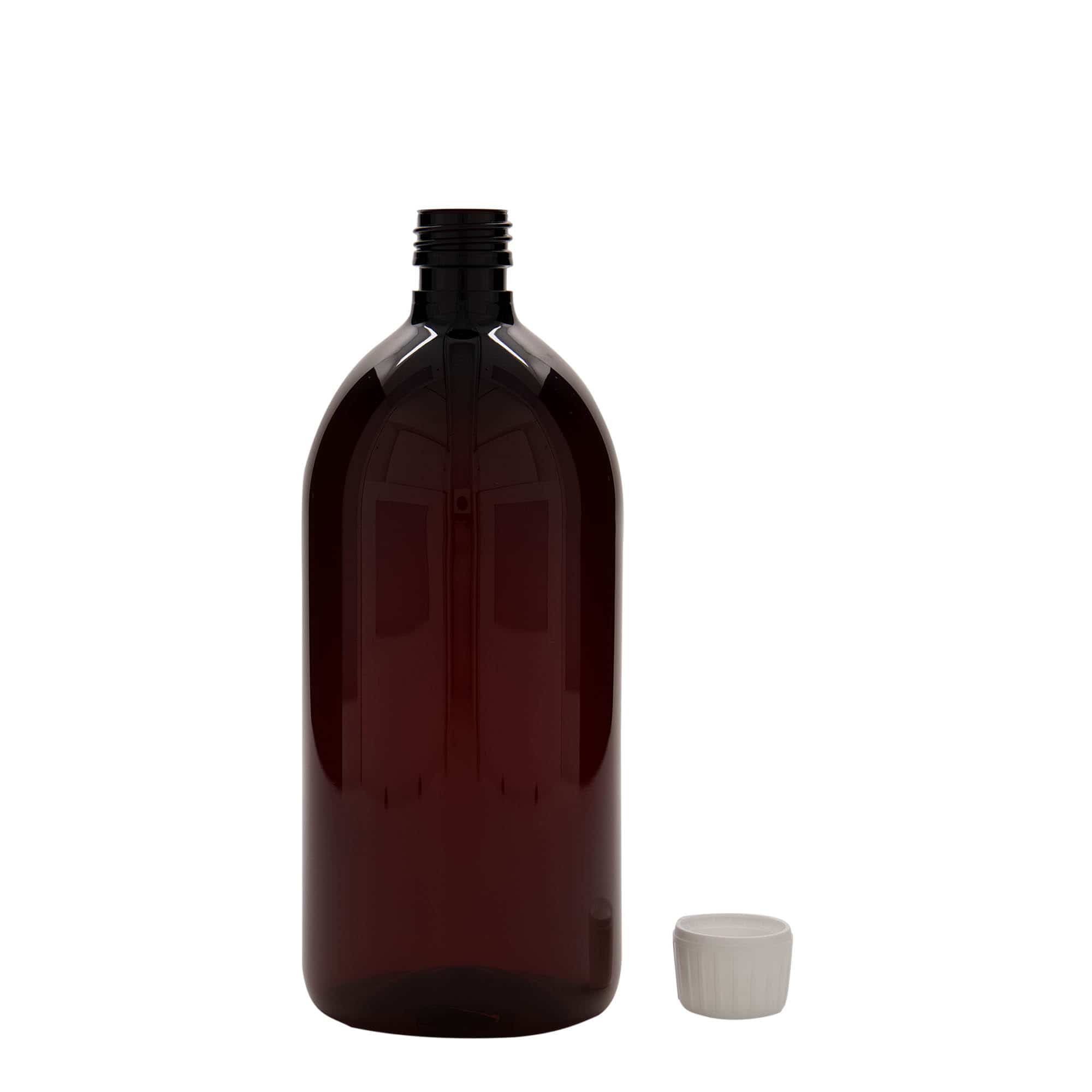 1.000 ml PET tıbbi şişe, kahverengi, plastik, ağız: PP 28