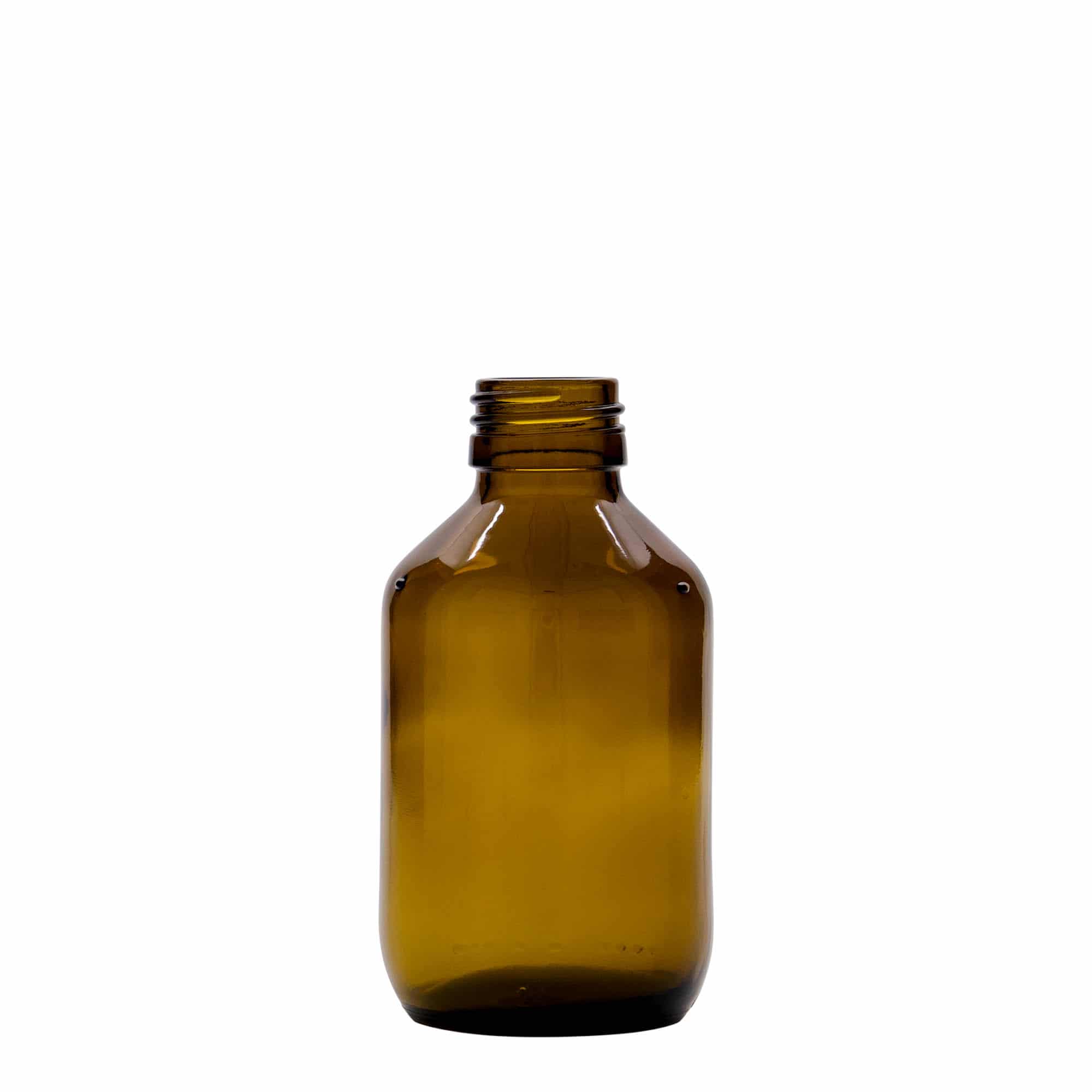 150 ml tıbbi şişe, kahverengi, cam, ağız: PP 28 150 ml tıbbi şişe, kahverengi, cam, ağız: PP 28