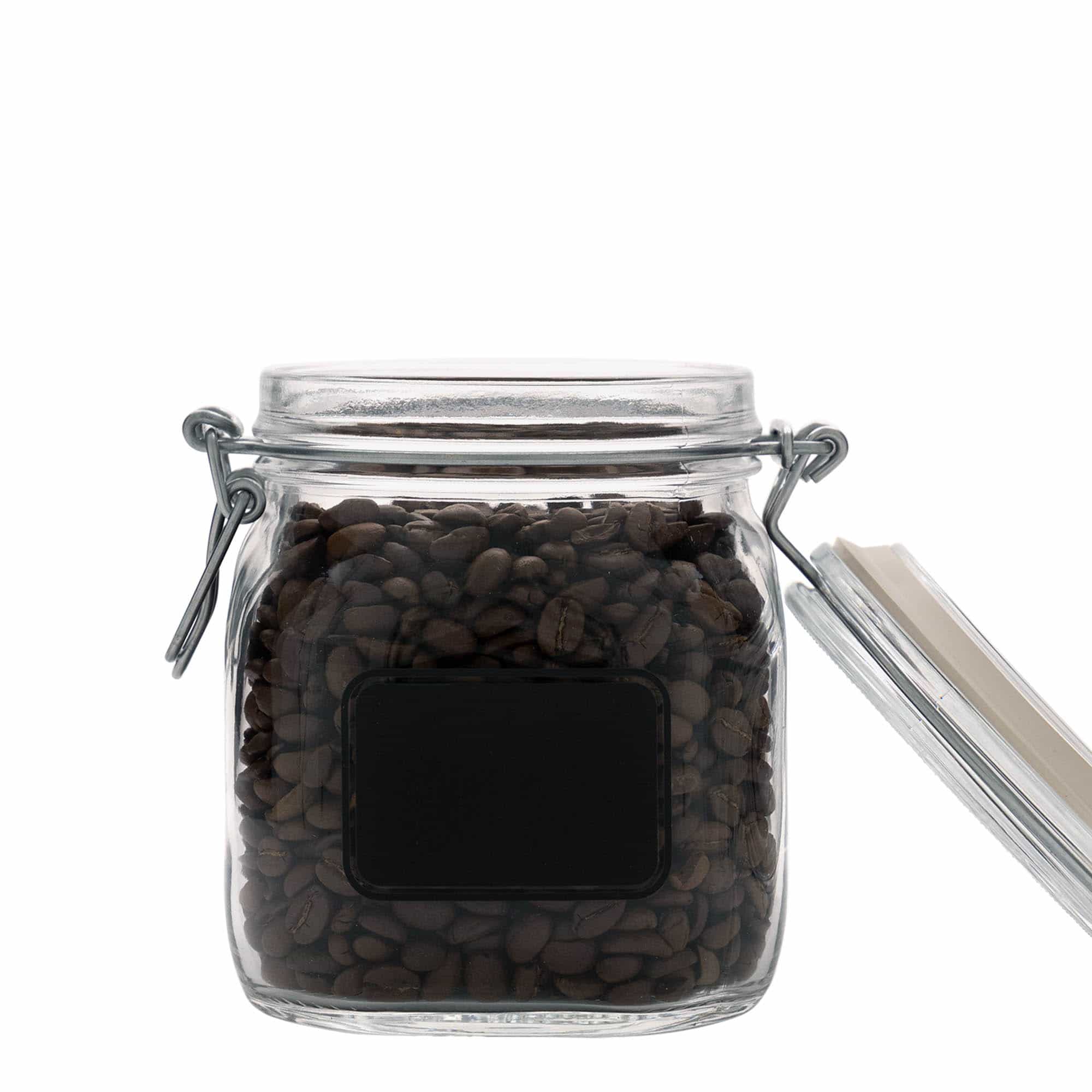 750 ml Tel kapaklı kavanoz 'Fido', Motif: Etiket alanı, kare, Ağız: Tel kapaklı kapak