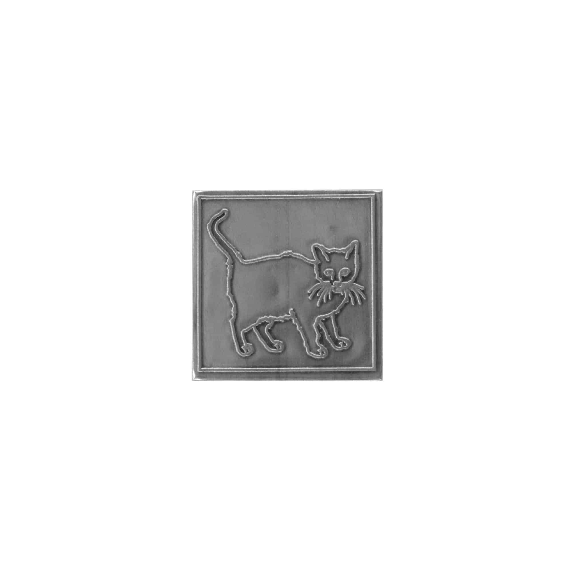 Teneke etiket 'Kedi', kare, metal, gümüş Teneke etiket 'Kedi', kare, metal, gümüş