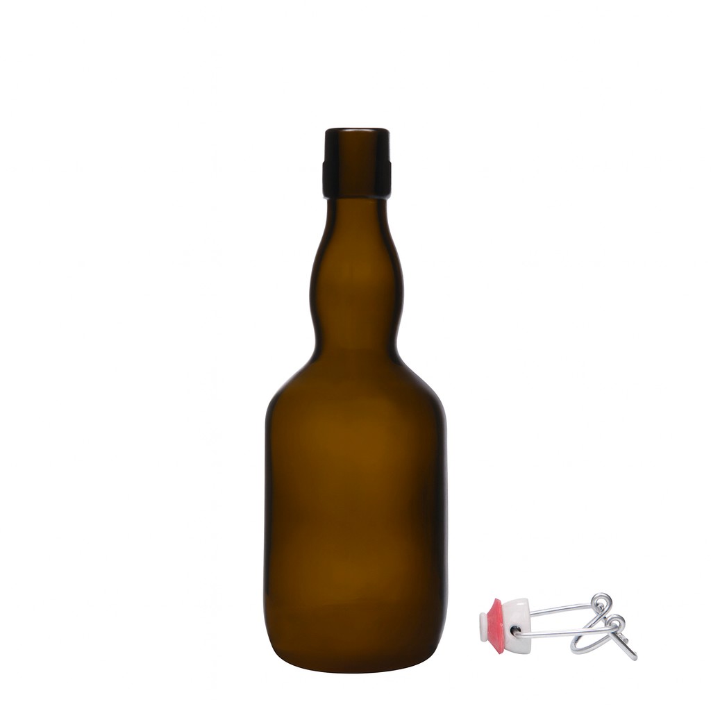 500 ml Bira şişesi boğazlı, cam, antik yeşil, ağız: mandallı kapak