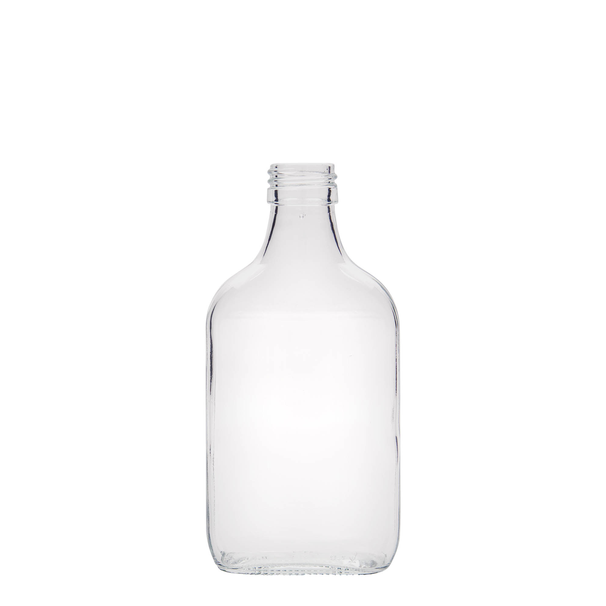 200 ml cep şişesi, dikdörtgen, cam, ağız: PP 28 200 ml cep şişesi, dikdörtgen, cam, ağız: PP 28