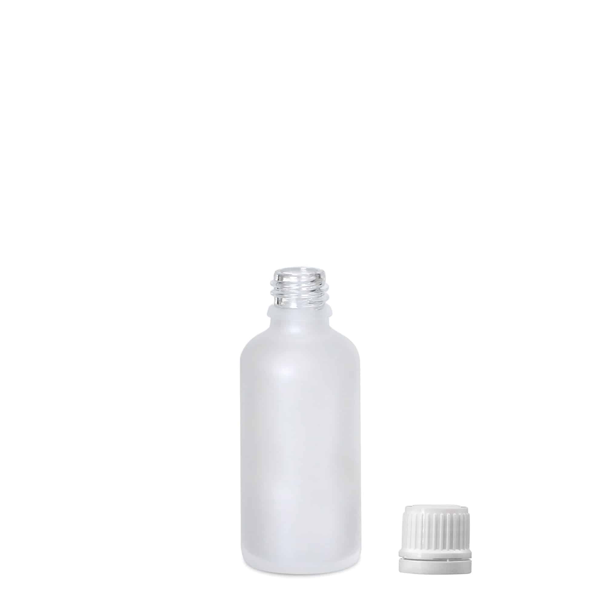 50 ml tıbbi şişe, cam, buzlu, ağız: DIN 18
