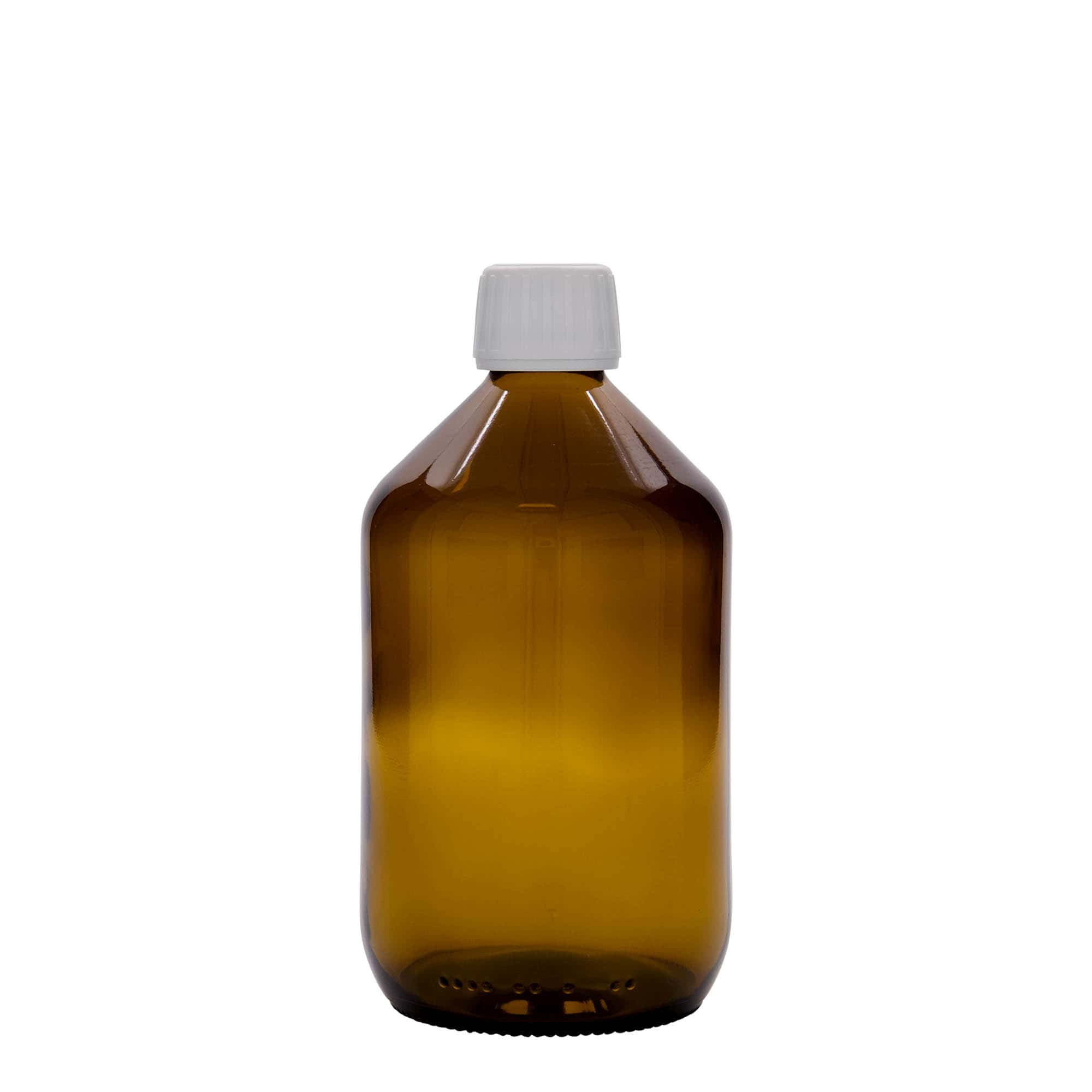 500 ml tıbbi şişe, kahverengi, cam, ağız: PP 28