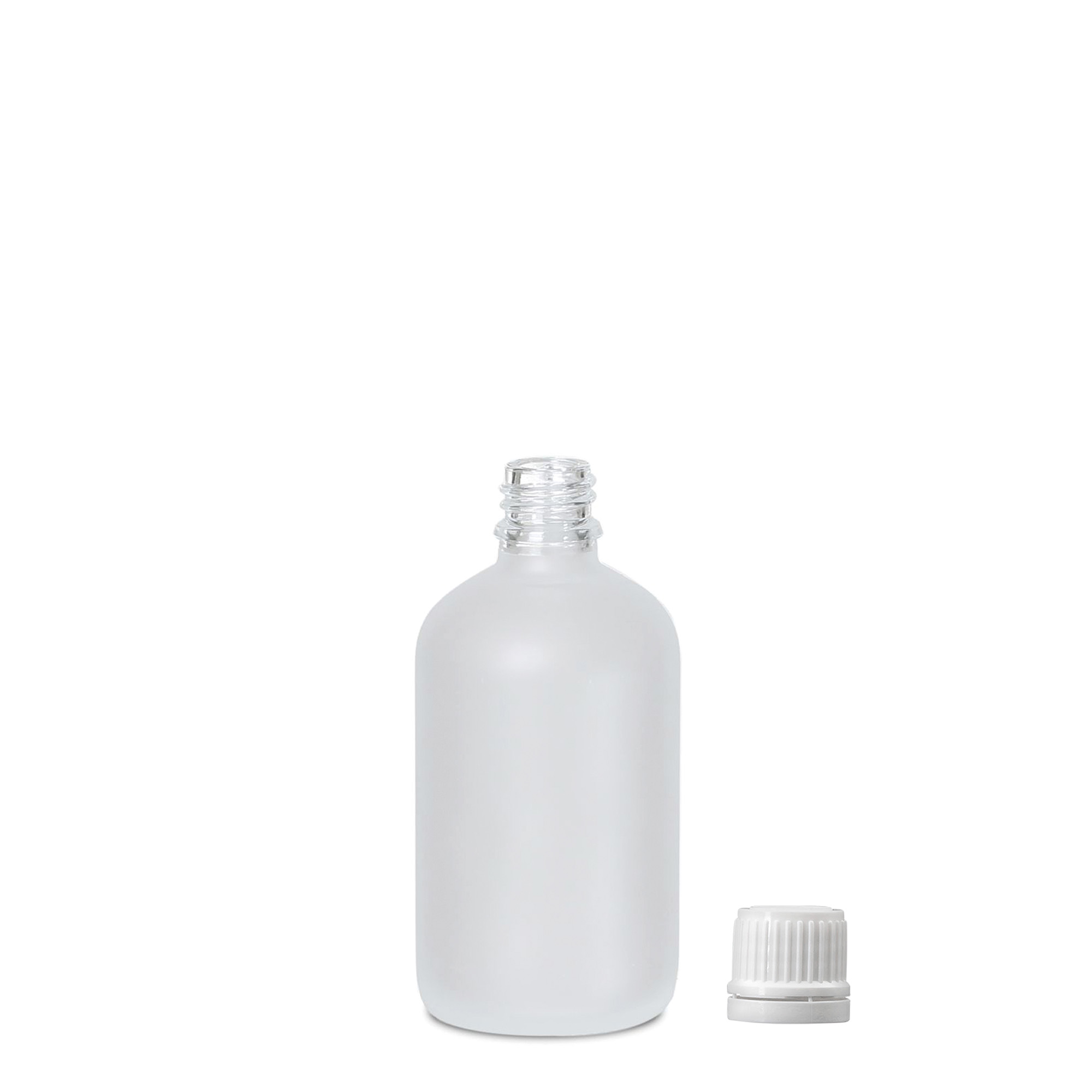 100 ml tıbbi şişe, cam, buzlu, ağız: DIN 18