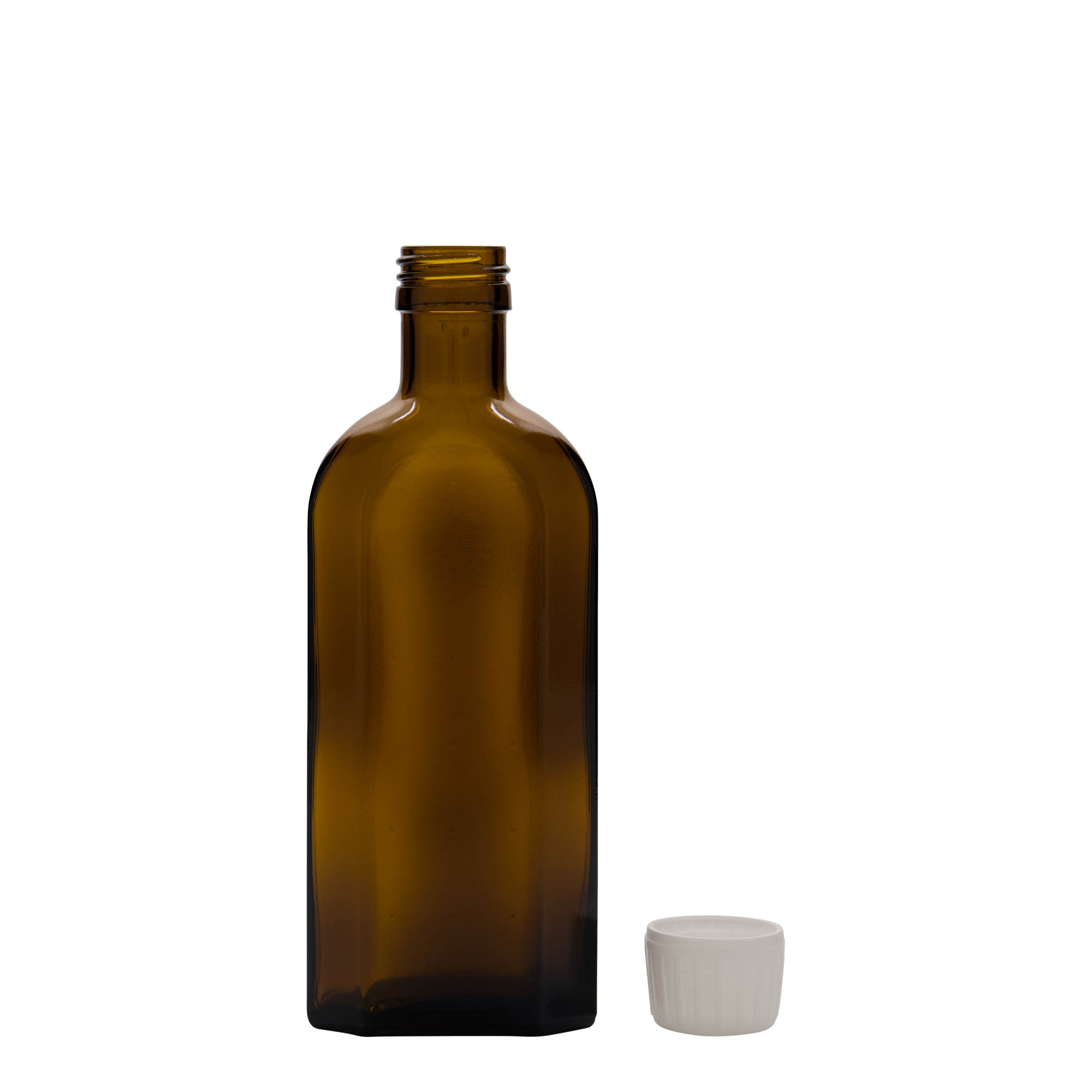 250 ml İlaç Şişesi Meplat, oval, cam, kahverengi, ağız: PP 28