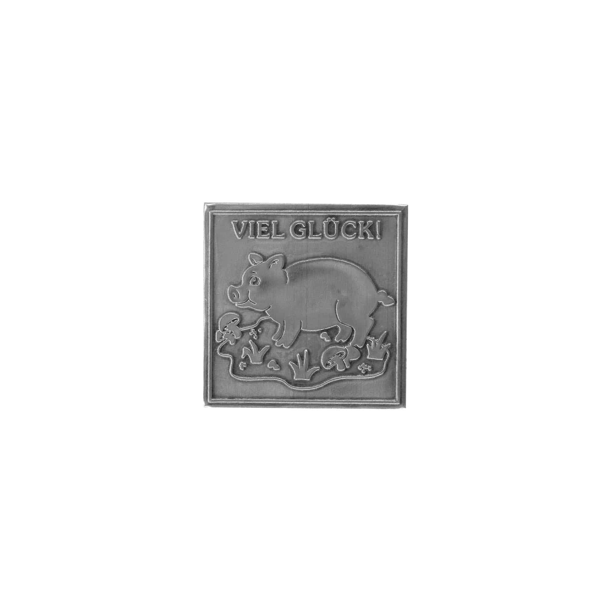 Kurşun etiketi 'Bol Şans', kare, metal, gümüş Kurşun etiketi 'Bol Şans', kare, metal, gümüş