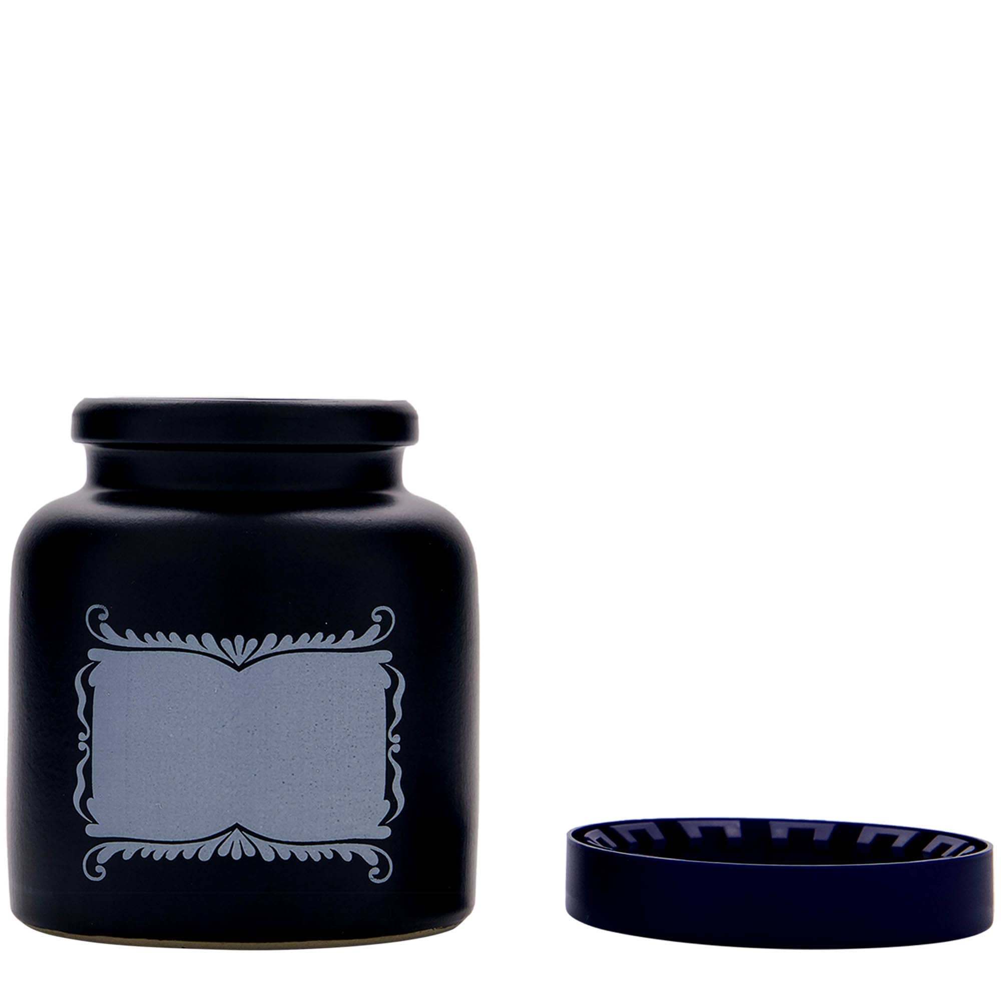 270 ml taş toprak kabı, motif: etiket alanı, seramik, siyah, ağız: kapaklı