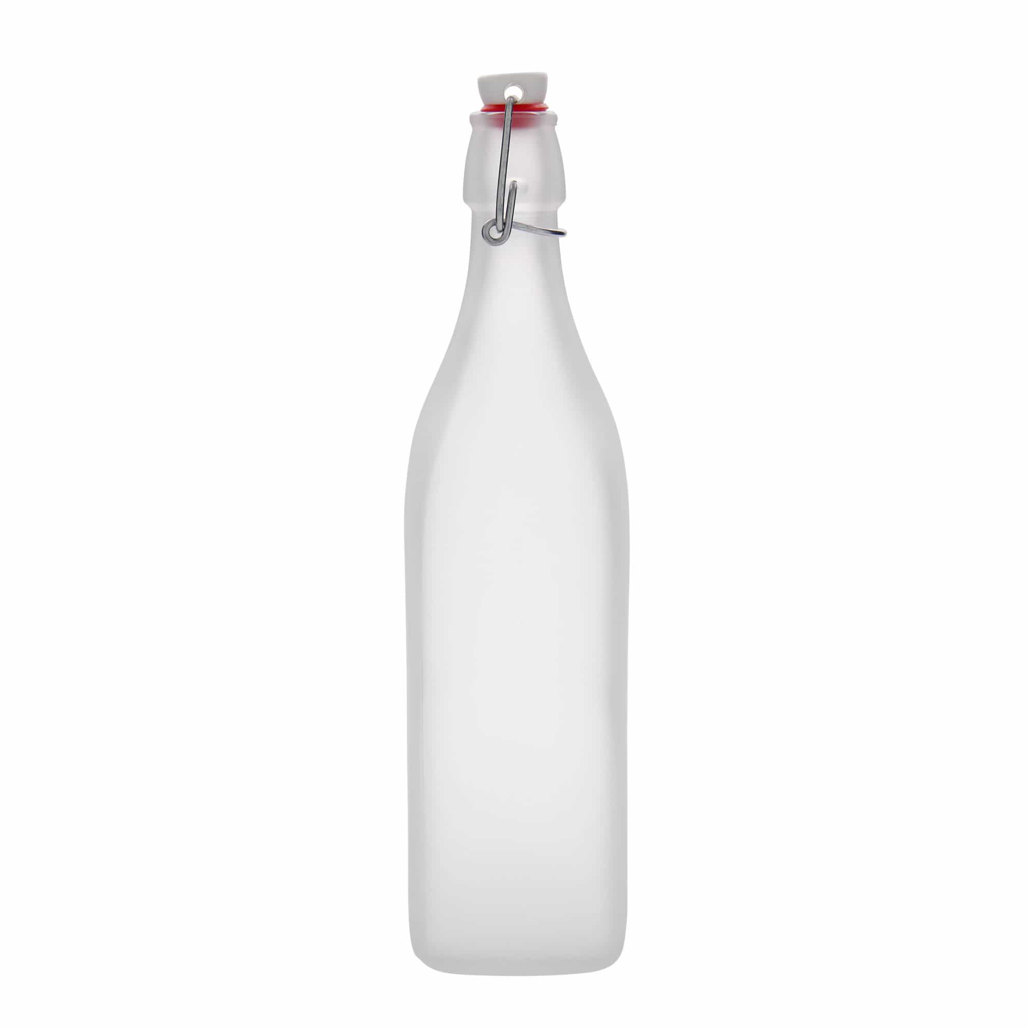 1.000 ml cam şişe 'Swing, kare, buzlu, ağız: mandallı kapak'