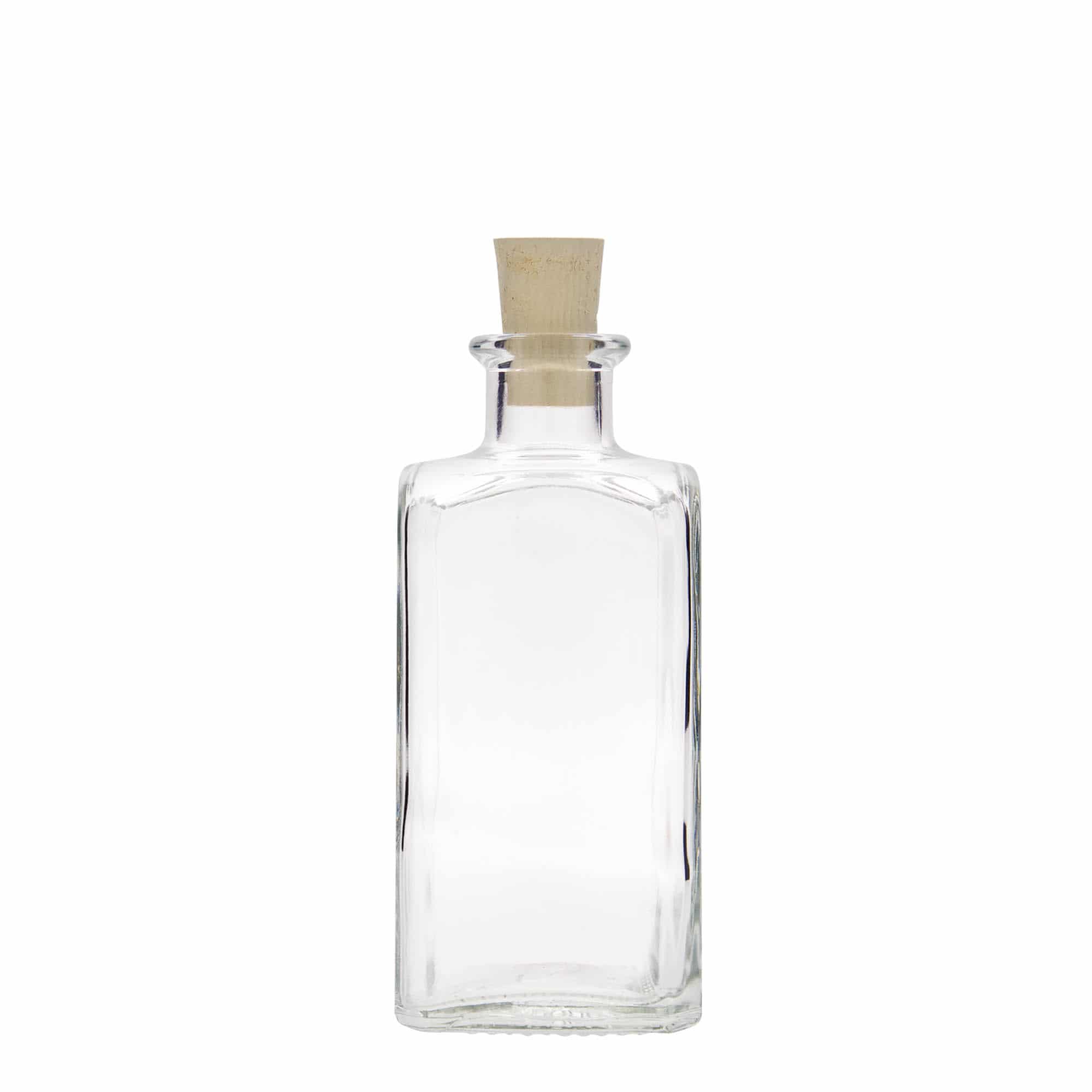 250 ml Cam şişe Eczacı Carré, kare, ağız: mantar