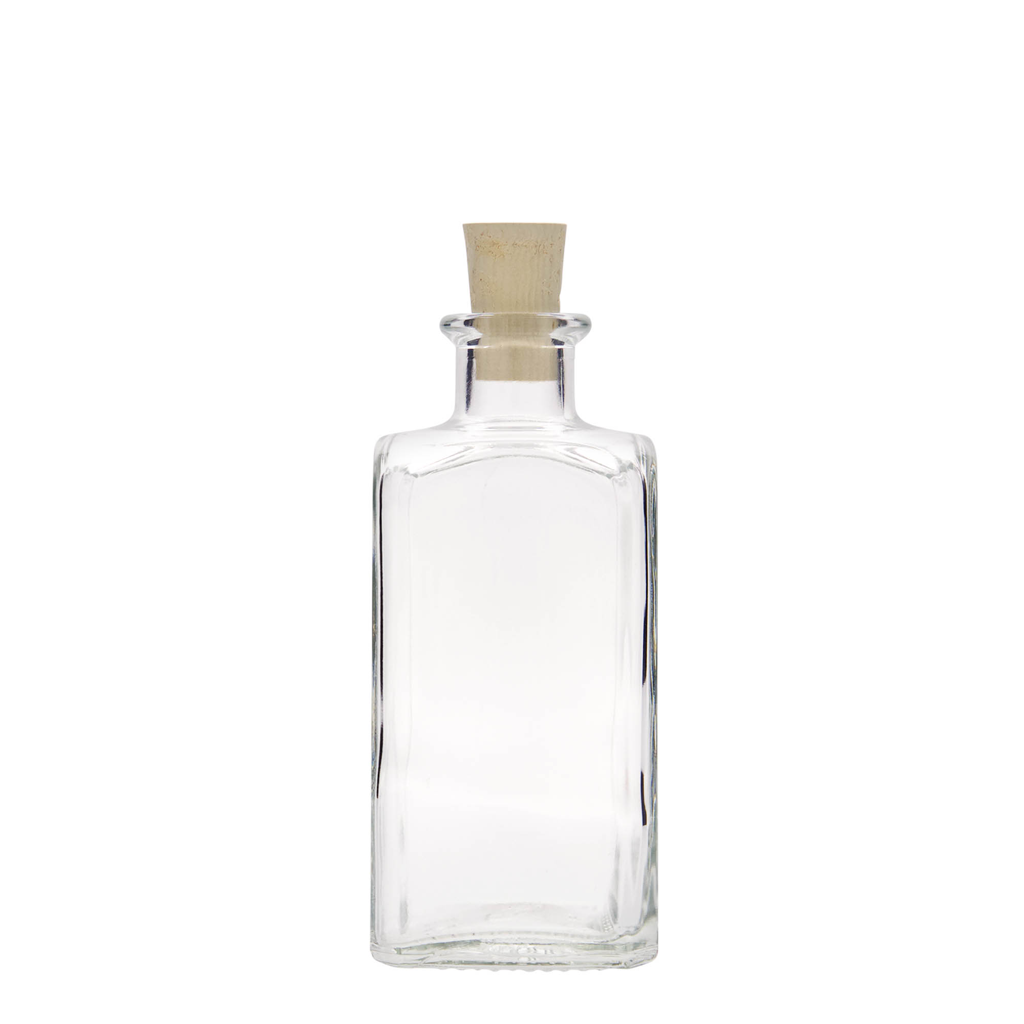 250 ml Cam şişe Eczacı Carré, kare, ağız: mantar
