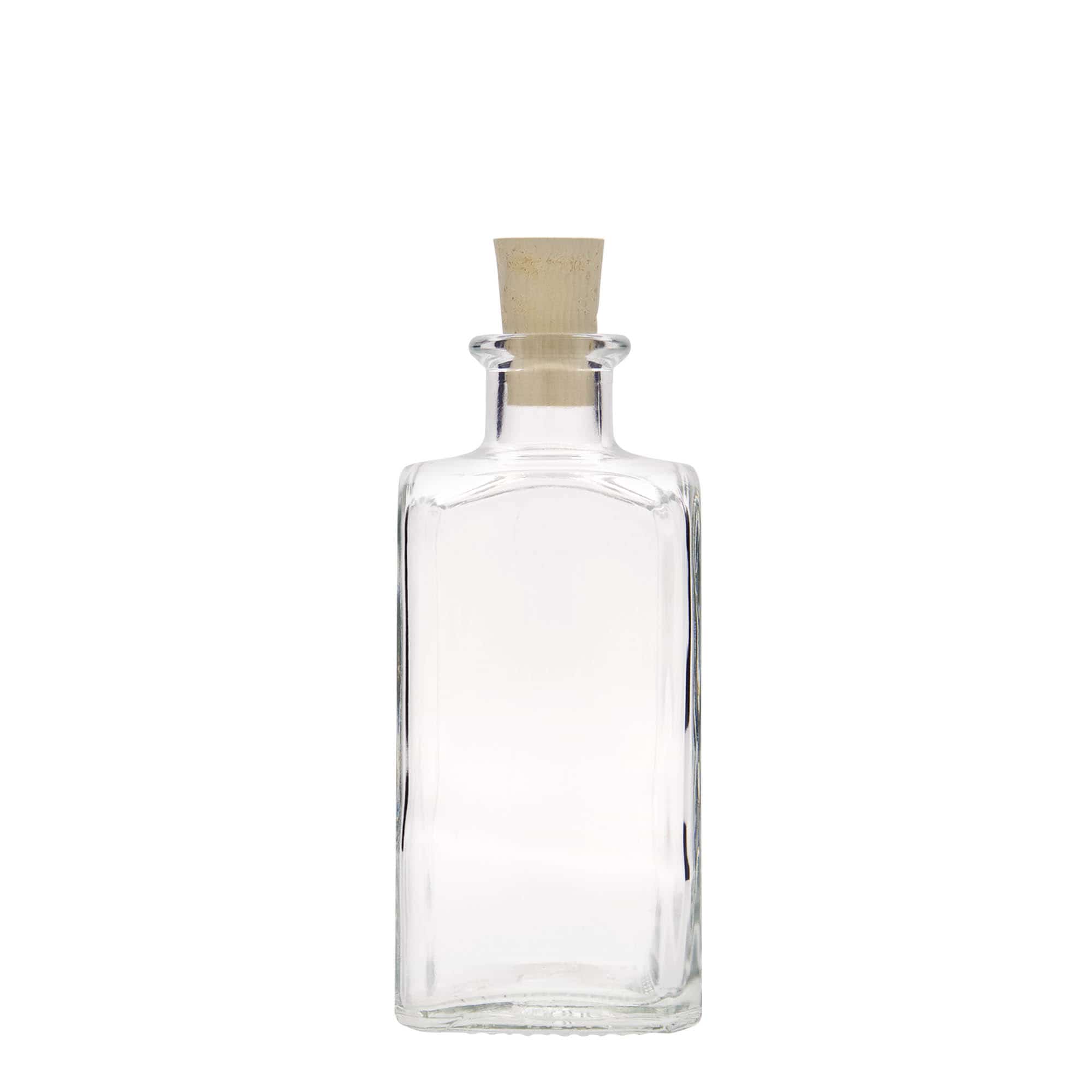 250 ml Cam şişe Eczacı Carré, kare, ağız: mantar