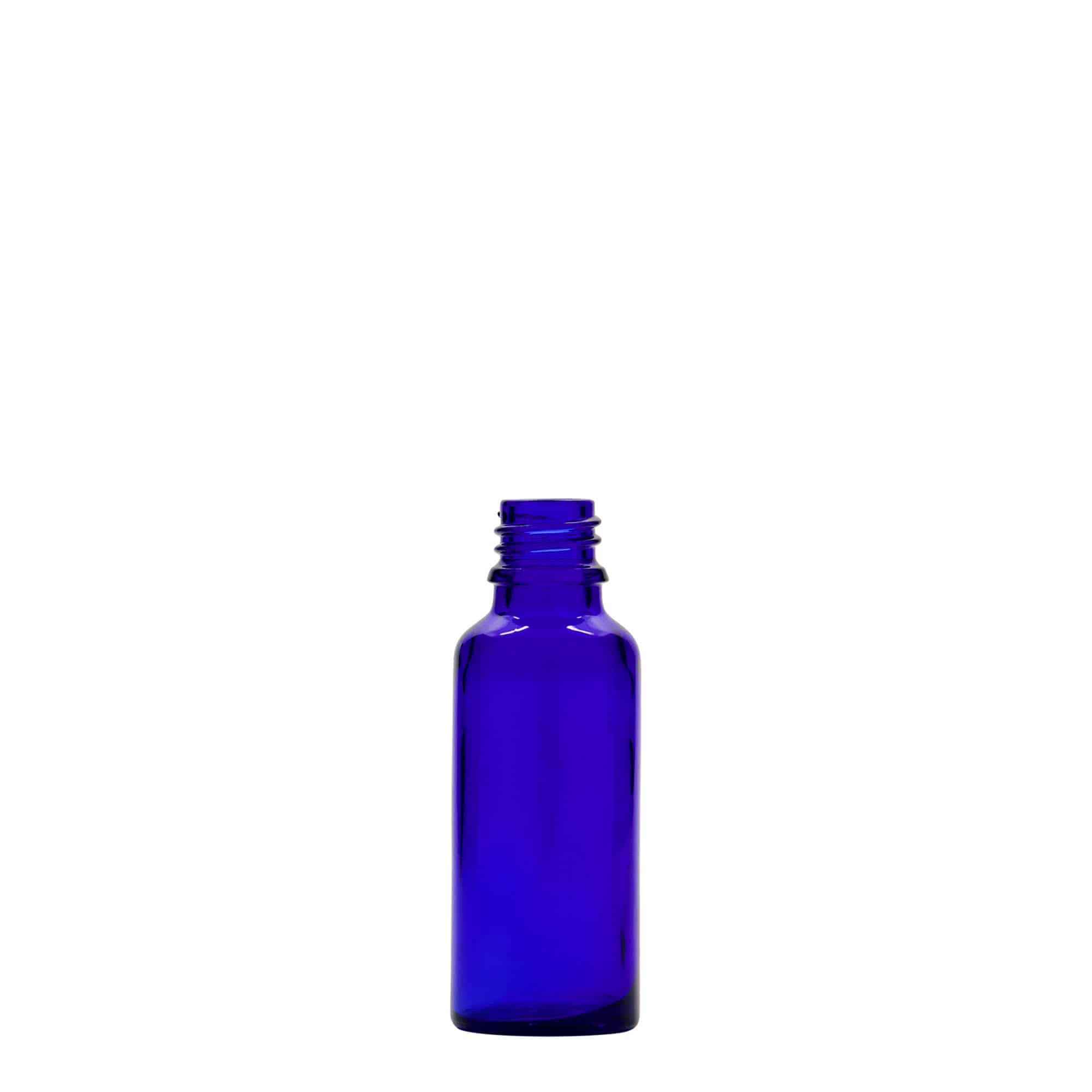 30 ml tıbbi şişe, cam, kral mavisi, ağız: DIN 18 30 ml tıbbi şişe, cam, kral mavisi, ağız: DIN 18
