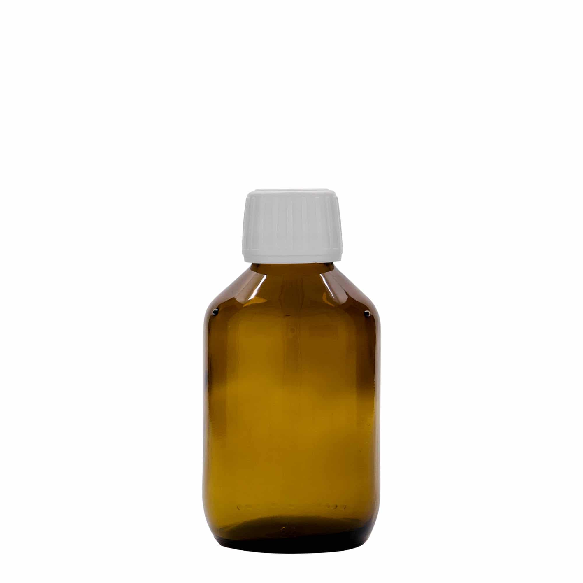 150 ml tıbbi şişe, kahverengi, cam, ağız: PP 28