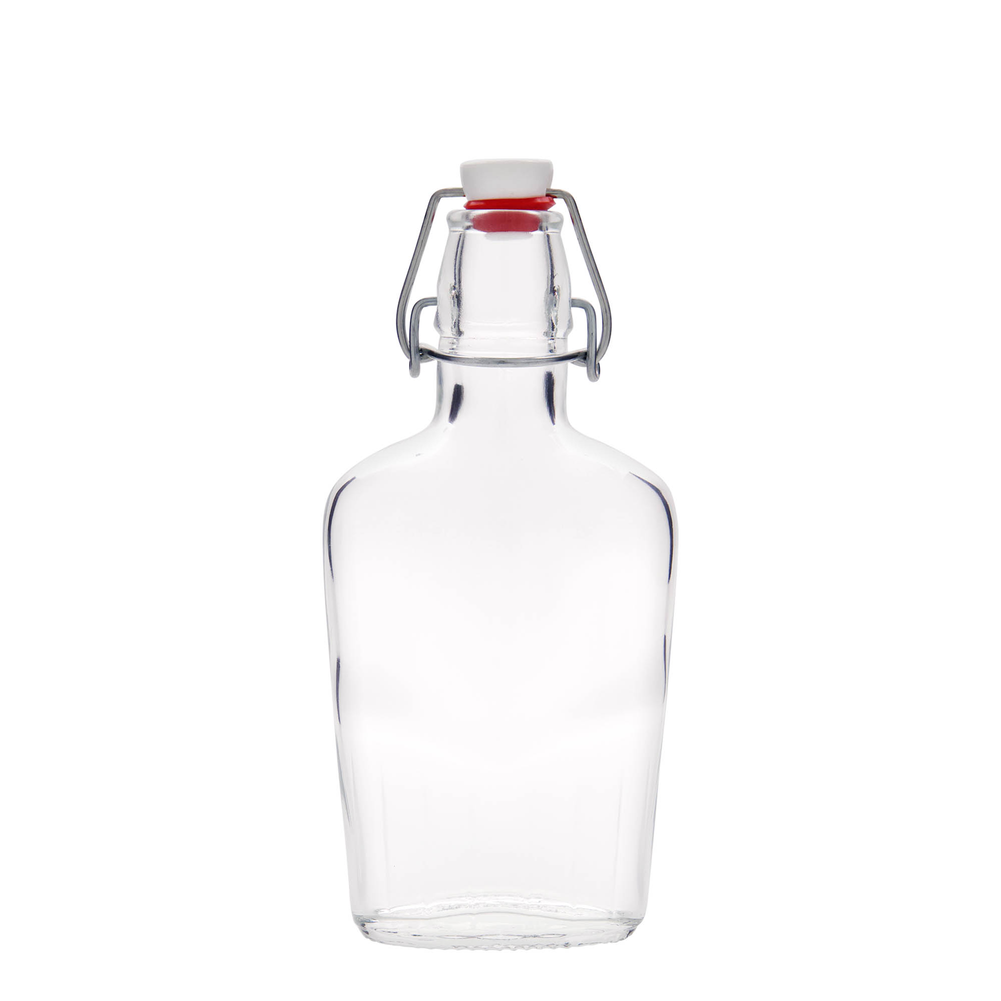 250 ml cam şişe 'Fiaschetta', oval, ağız: mandallı kapak