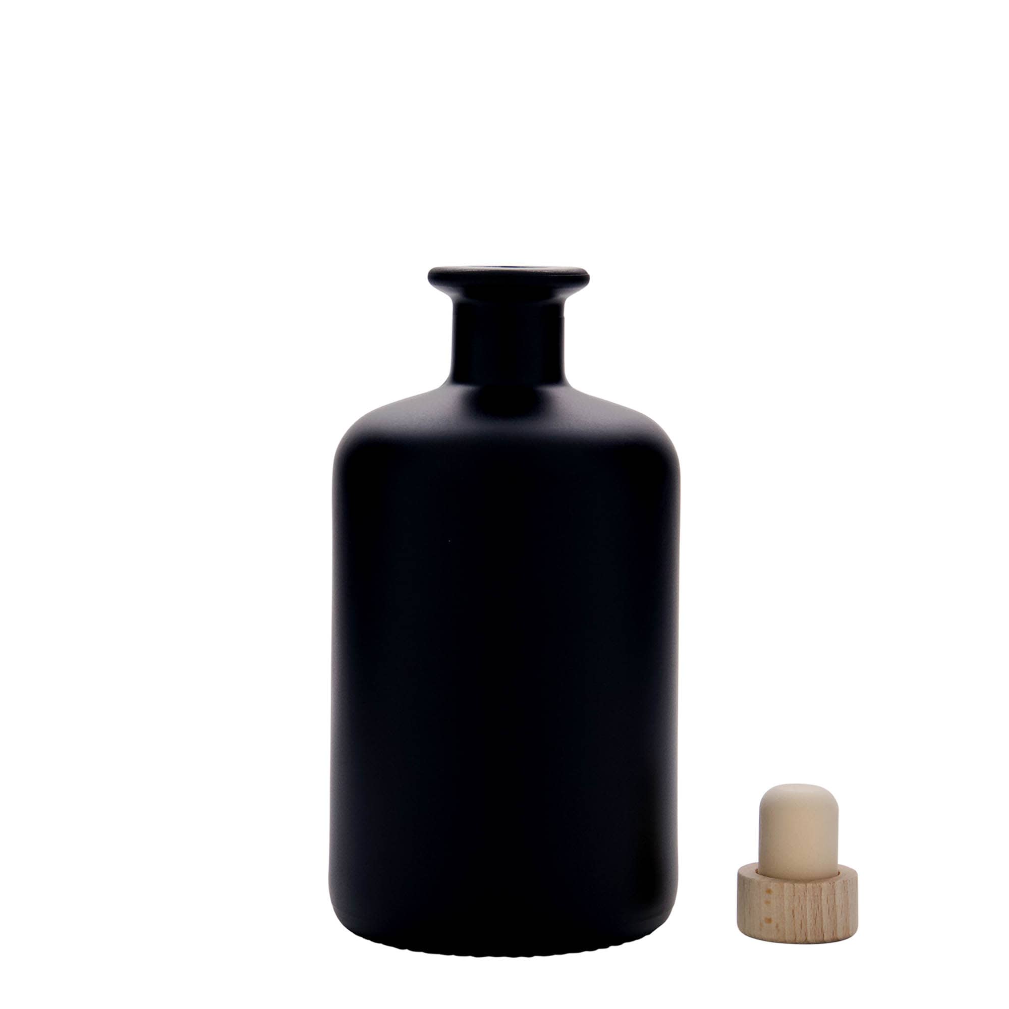 500 ml eczacı cam şişesi, siyah, ağzı: mantar