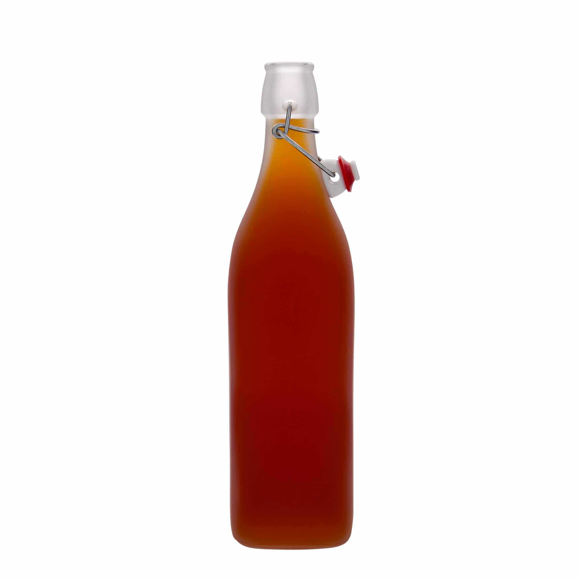 1.000 ml cam şişe 'Swing, kare, buzlu, ağız: mandallı kapak'