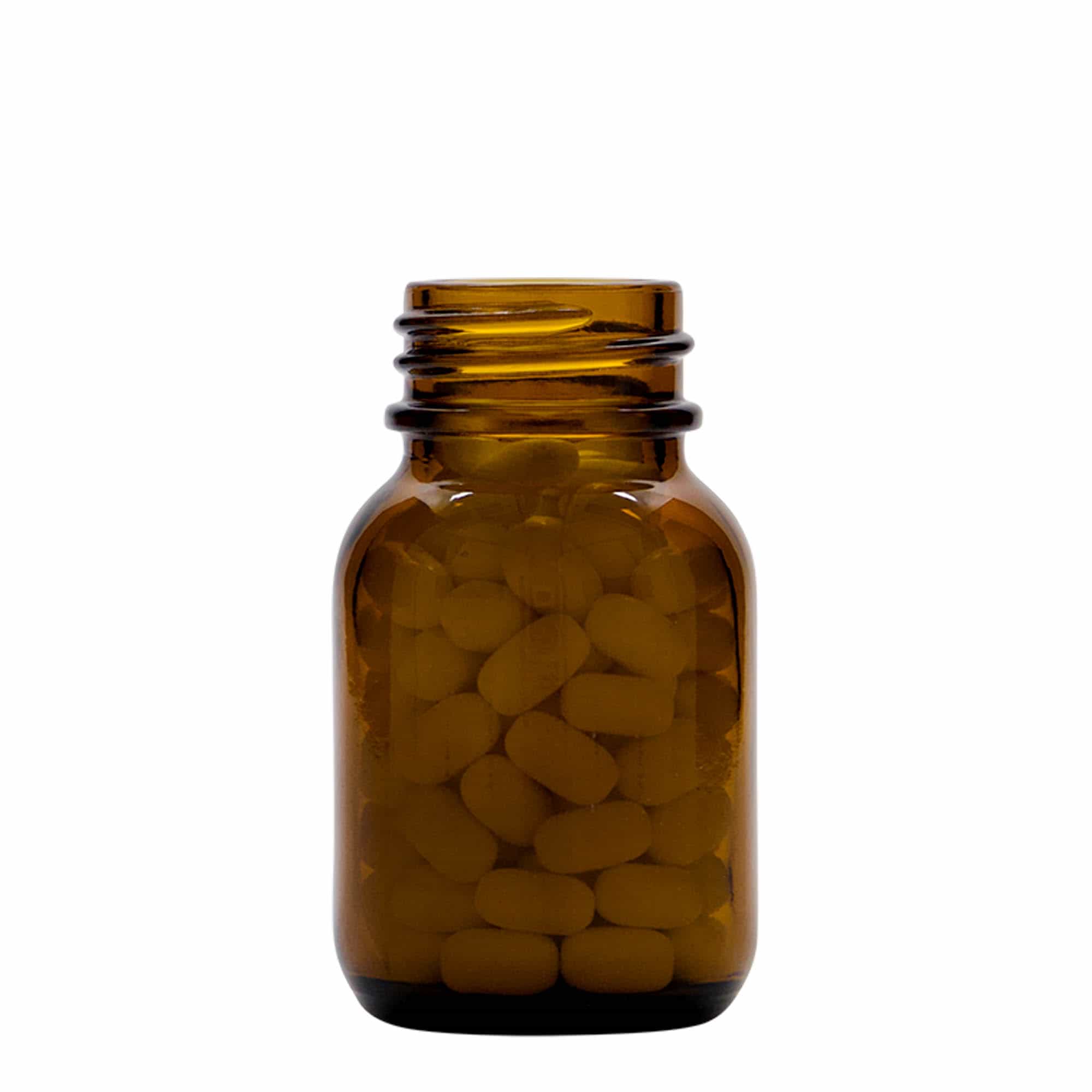 50 ml Geniş ağızlı cam şişe, kahverengi, ağız çapı: DIN 32
