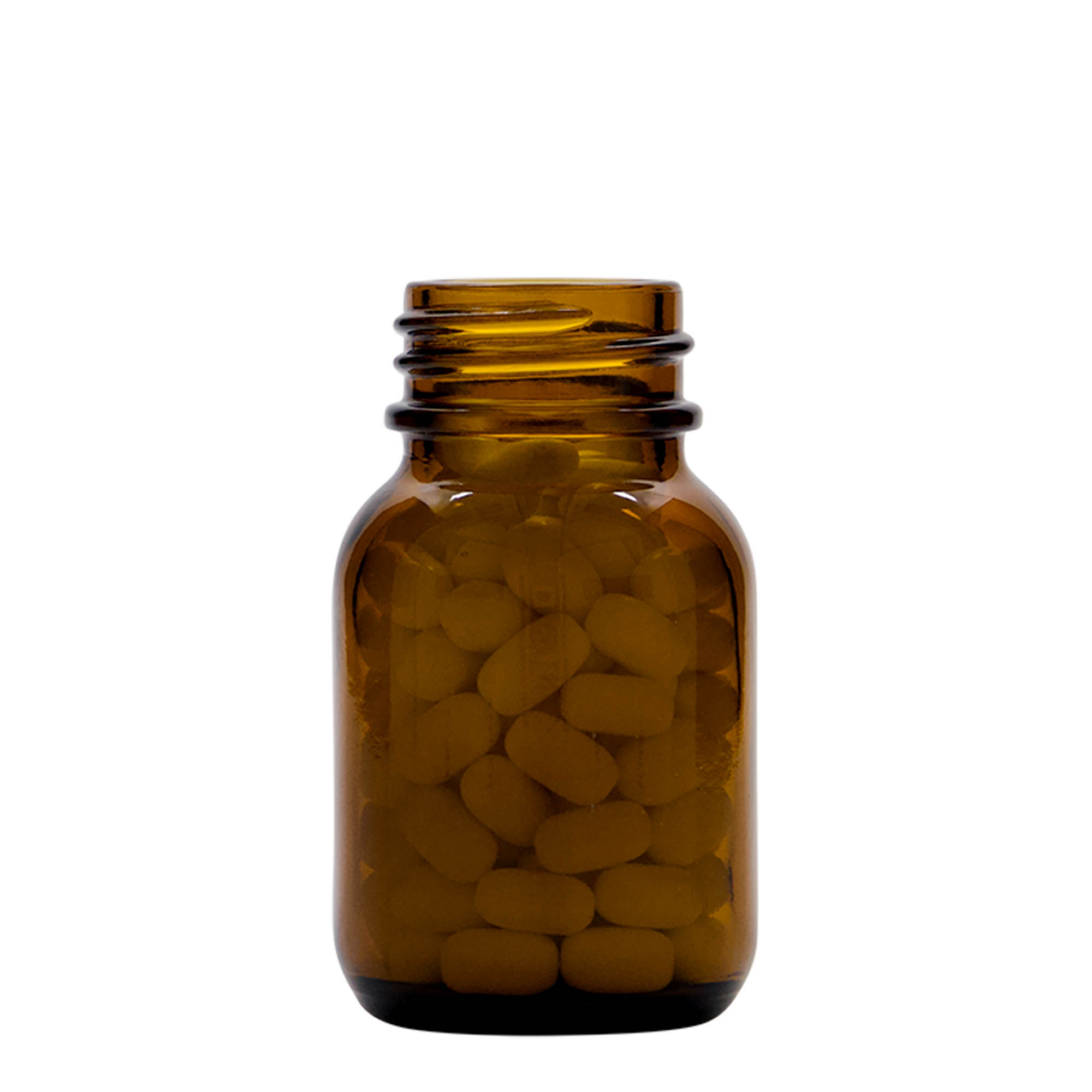 50 ml Geniş ağızlı cam şişe, kahverengi, ağız çapı: DIN 32
