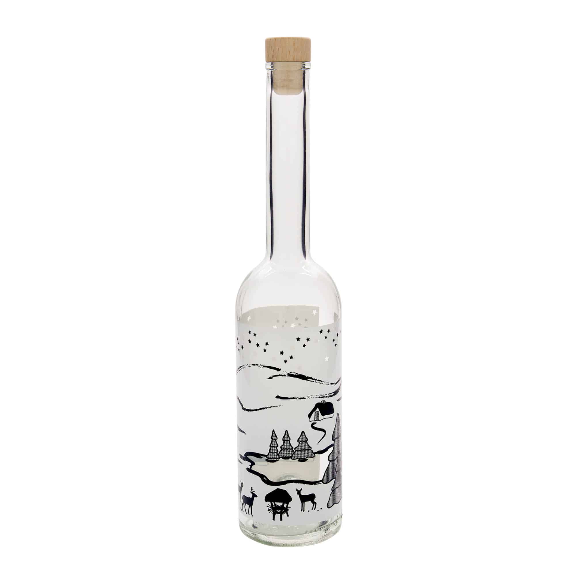500 ml Cam Şişe 'Opera', Motif: Kış Rüyası-Bianco, Ağız: Mantar