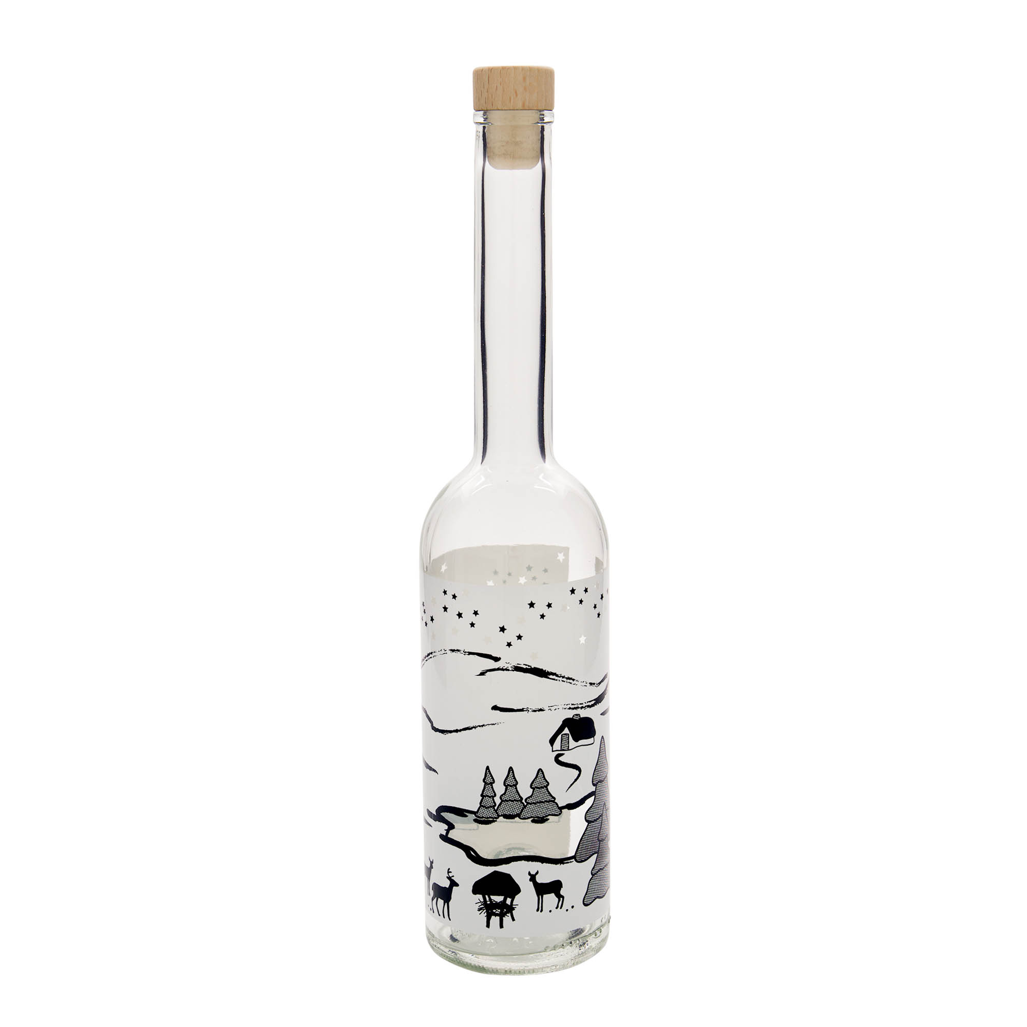 500 ml Cam Şişe 'Opera', Motif: Kış Rüyası-Bianco, Ağız: Mantar