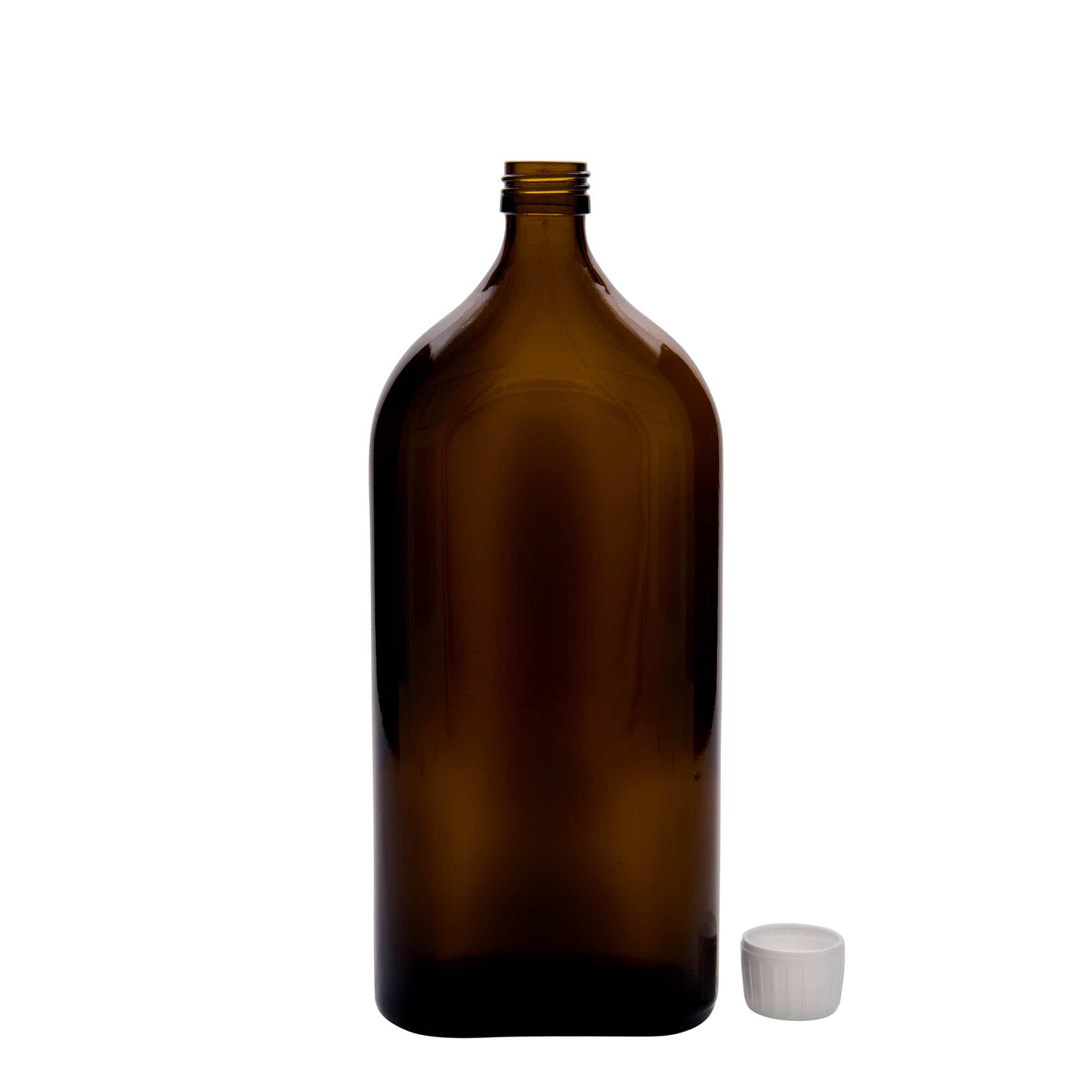 1.000 ml Tıbbi Şişe Meplat, oval, cam, kahverengi, ağız: PP 28