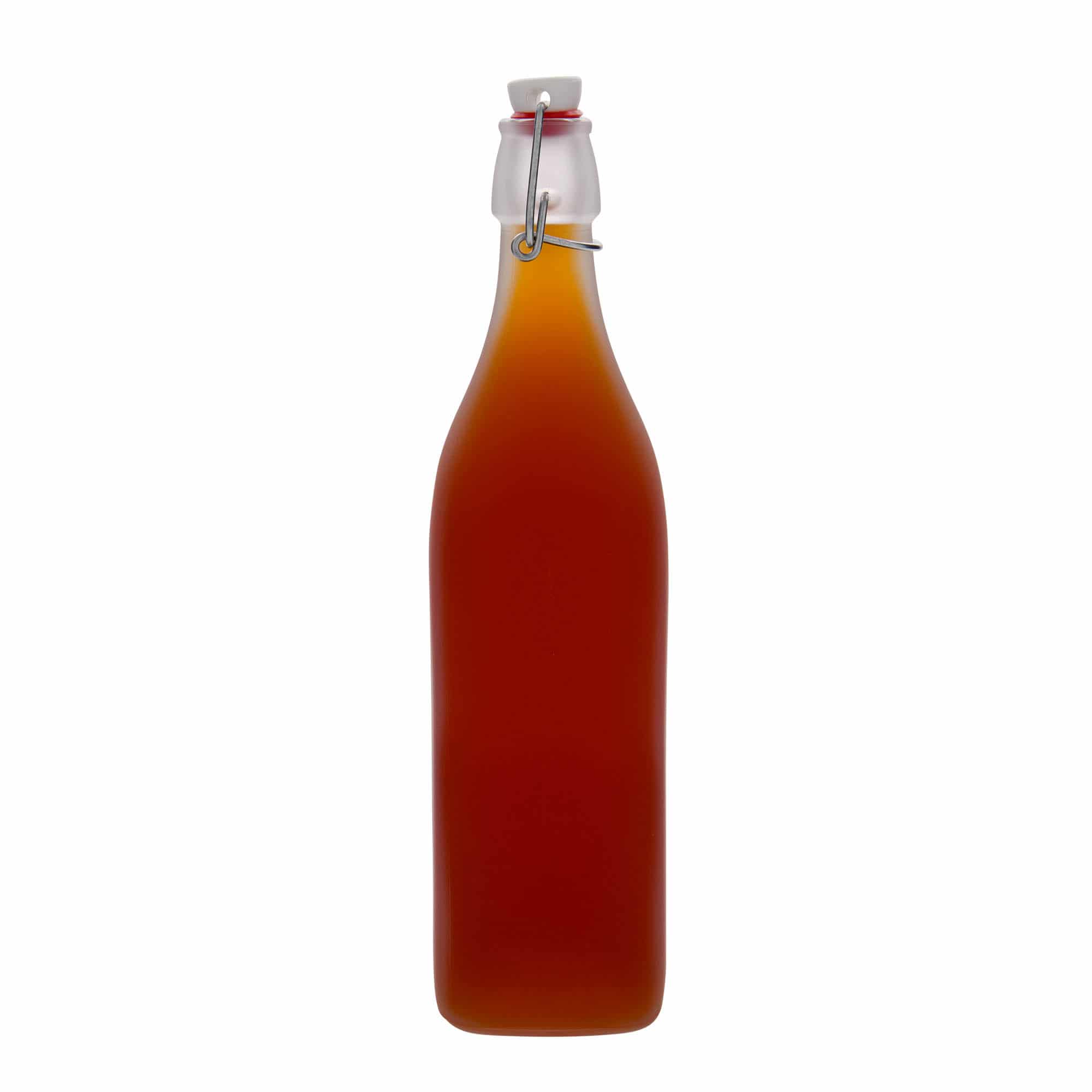 1.000 ml cam şişe 'Swing, kare, buzlu, ağız: mandallı kapak'