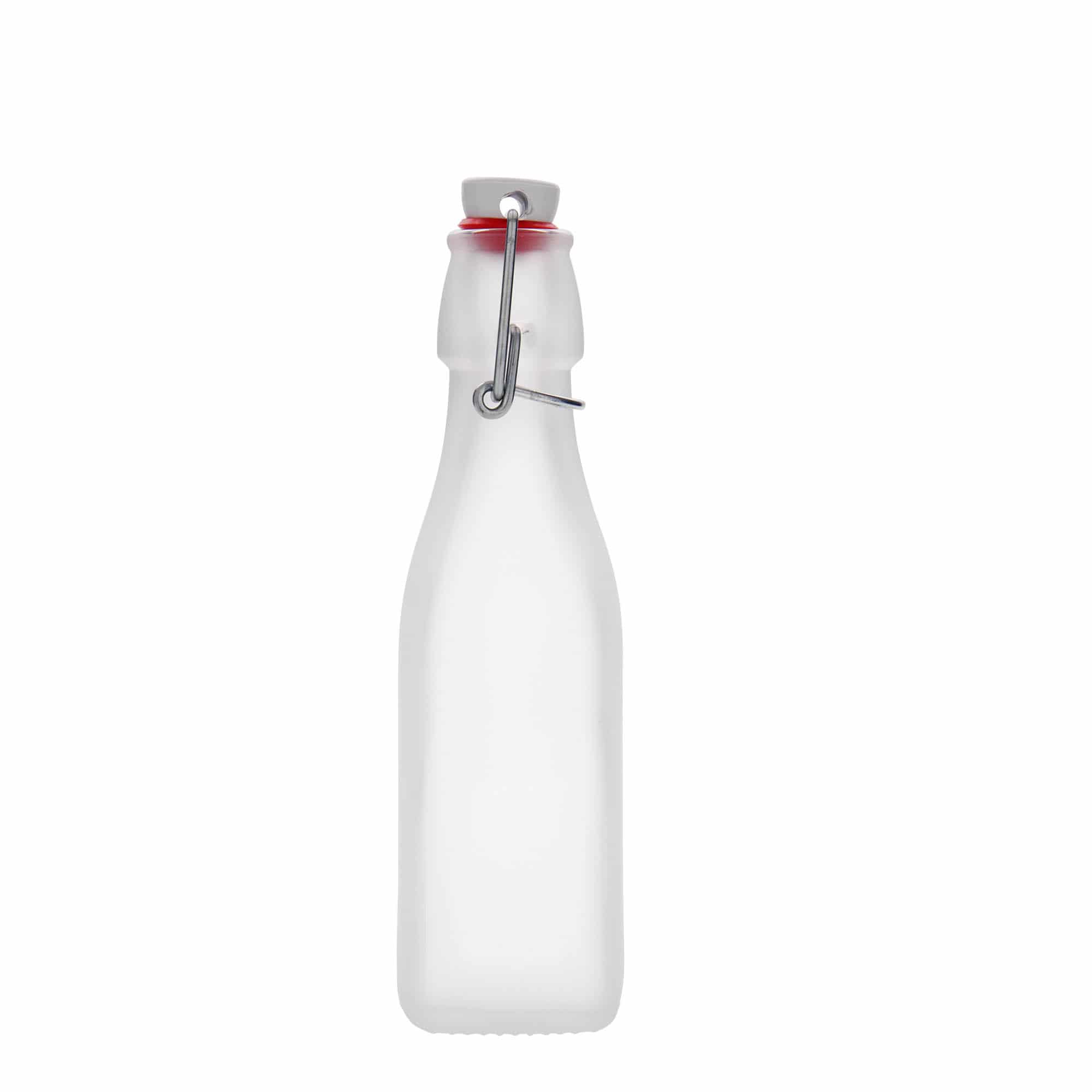 250 ml cam şişe 'Swing, kare, beyaz, ağız: mandallı kapak