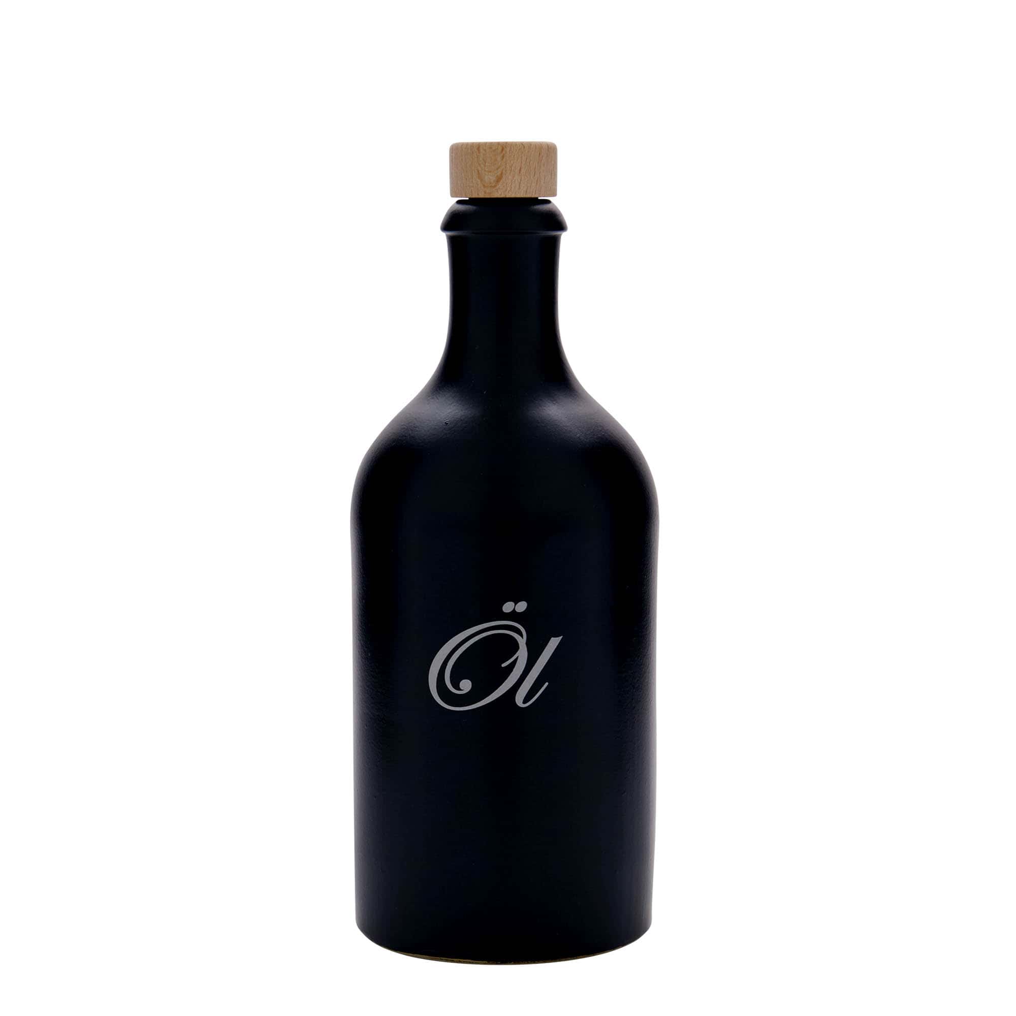 500 ml Toprak Sürahi, Motif: Yağ, Porselen, siyah, Ağız: Mantar