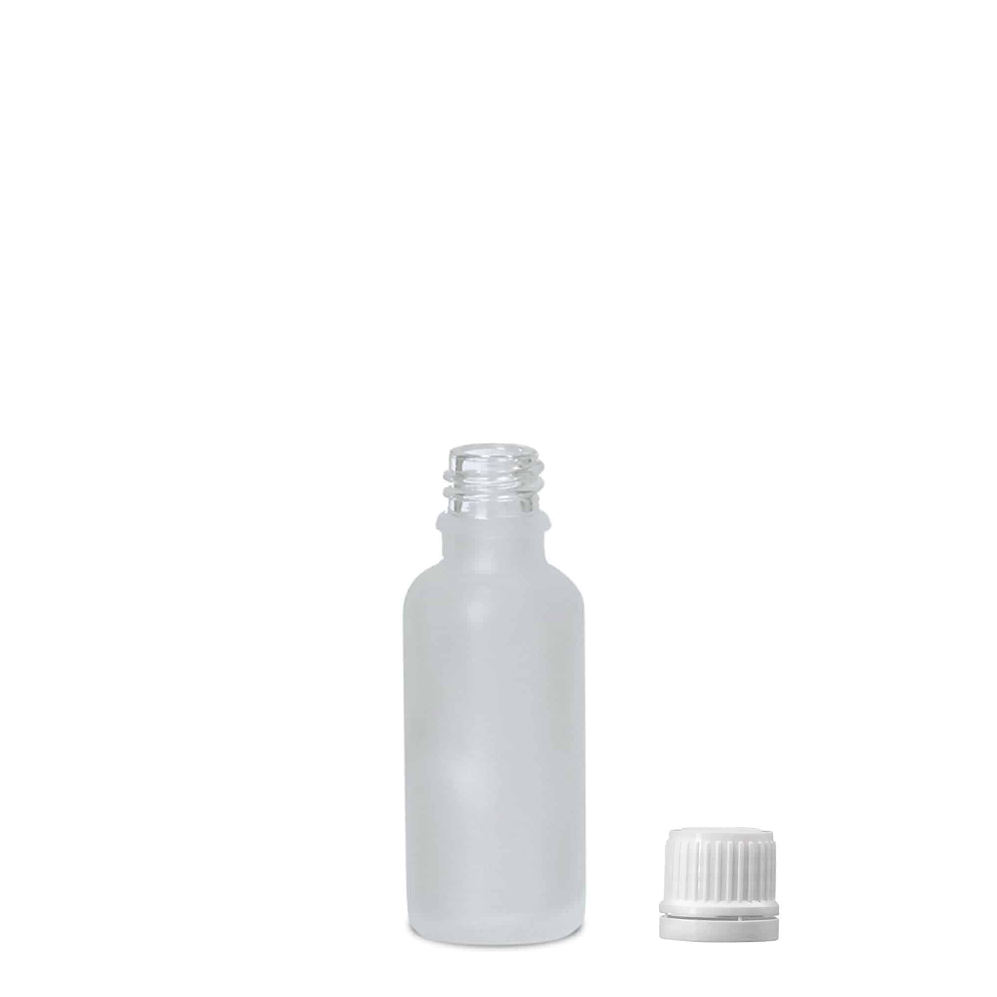 30 ml tıbbi şişe, cam, buzlu, ağız: DIN 18