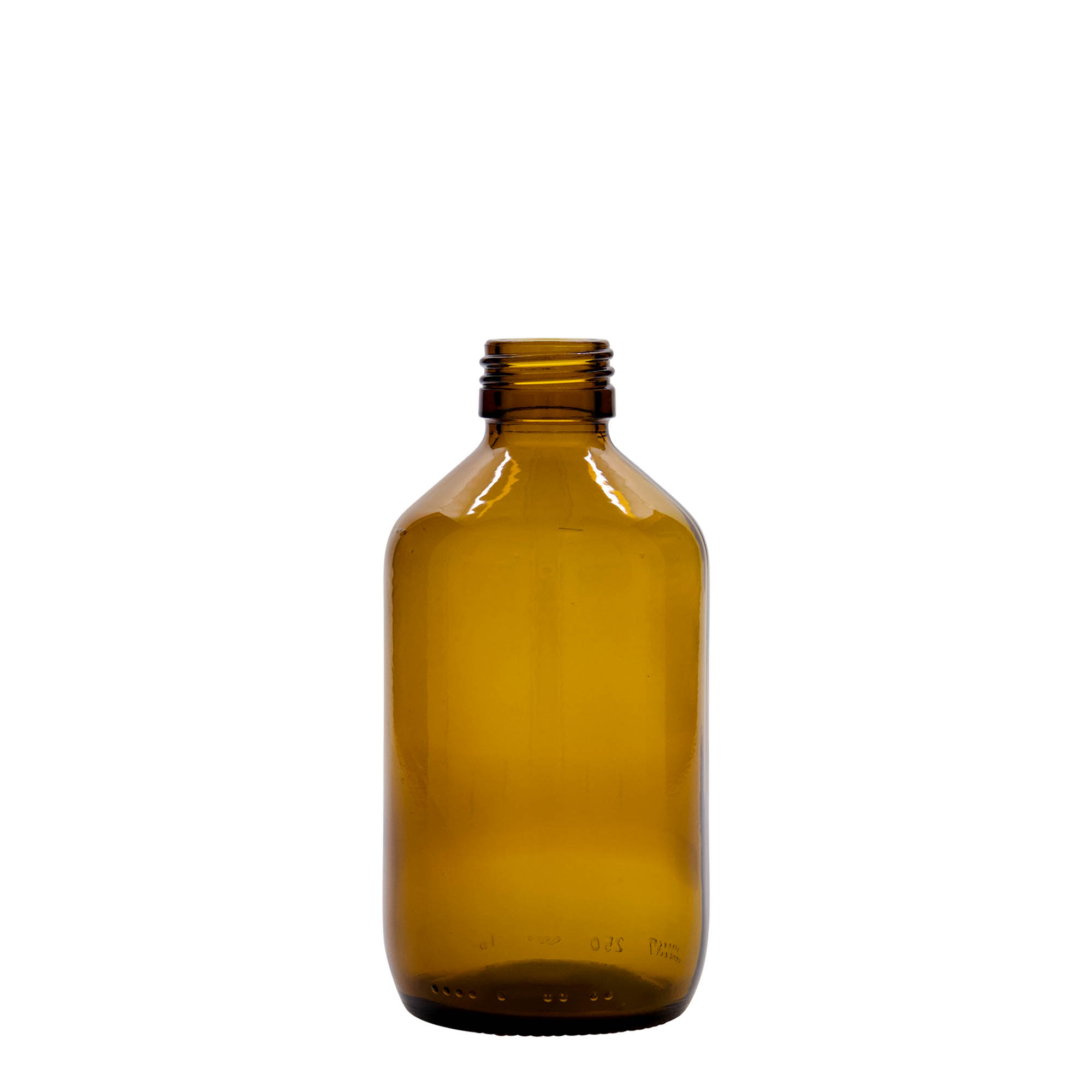 250 ml tıbbi şişe, kahverengi, cam, ağız: PP 28
