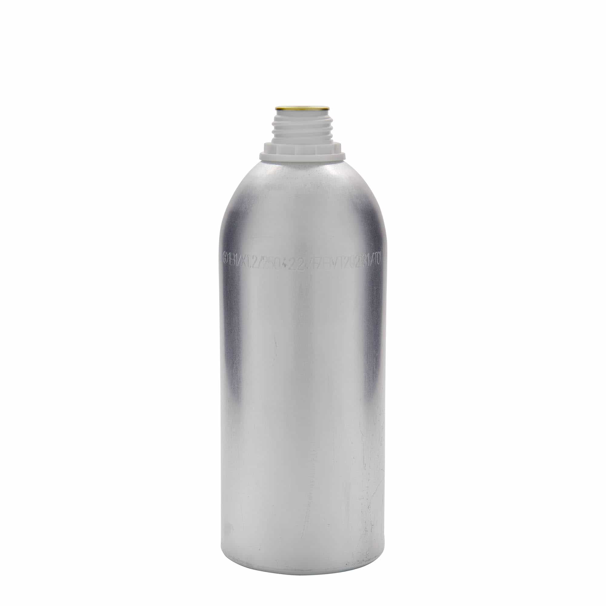 1100 ml Alüminyum şişe, metal, gümüş, ağız: DIN 32