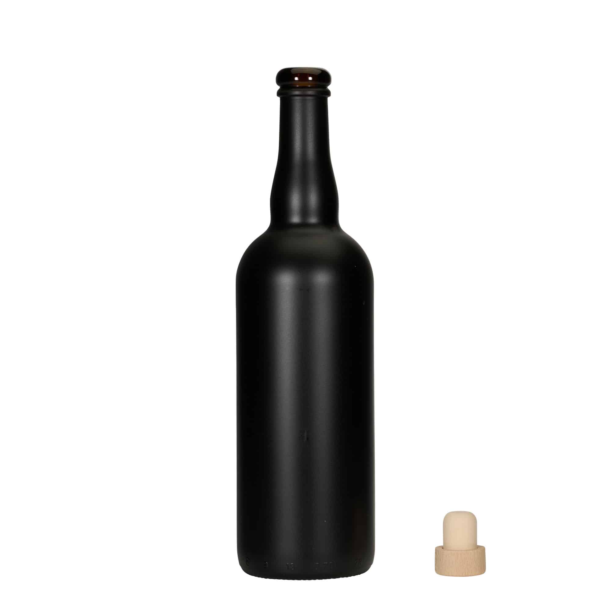 750 ml Bira Şişesi Belçika, Cam, siyah, Ağız: Tıpa