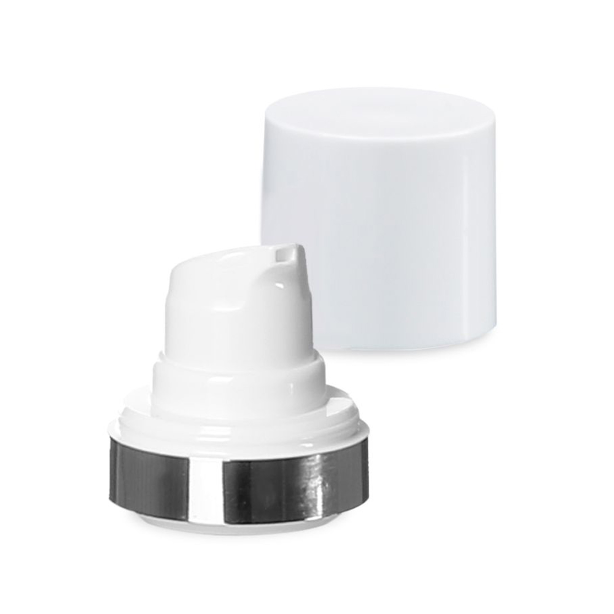 Airless Başlık Mikro Gümüş Kenar + beyaz, parlak kapak Airless Başlık Mikro Gümüş Kenar + beyaz, parlak kapak