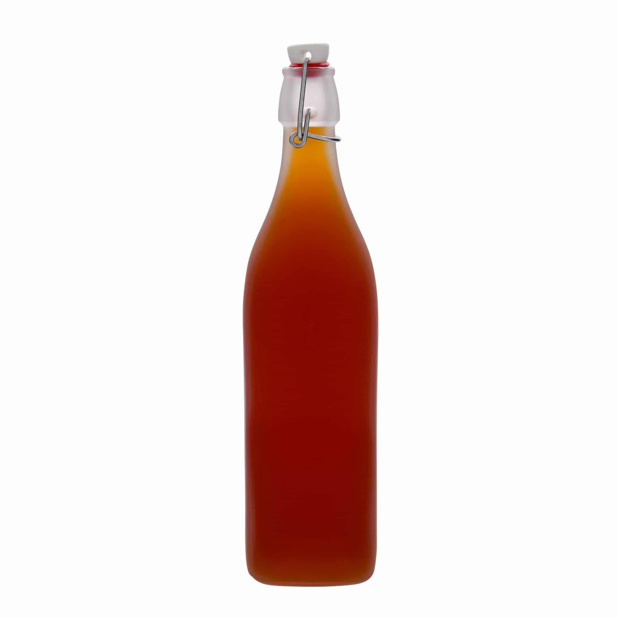 1.000 ml cam şişe 'Swing, kare, buzlu, ağız: mandallı kapak'