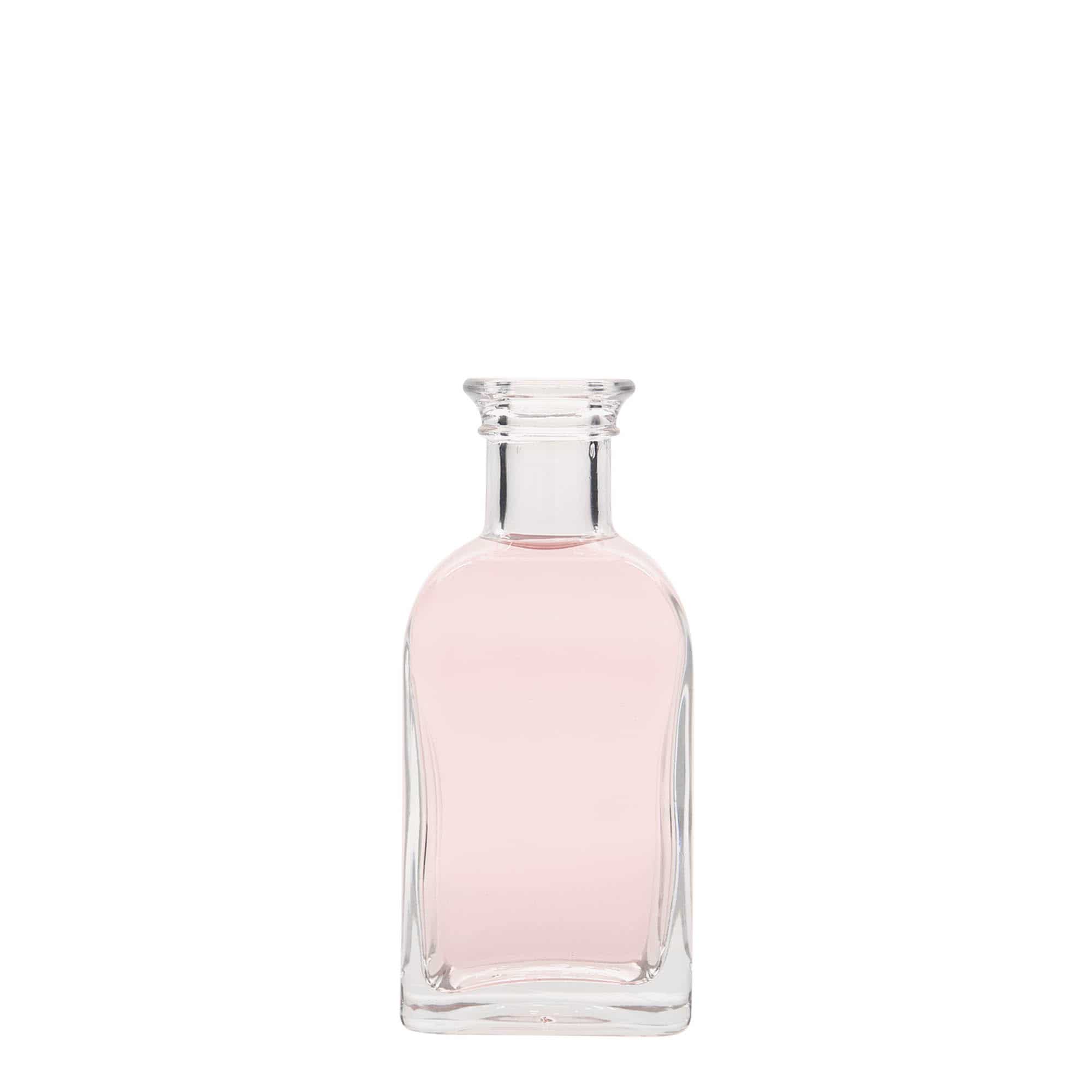 100 ml cam şişe Apotheker Carré, kare, ağız: mantar